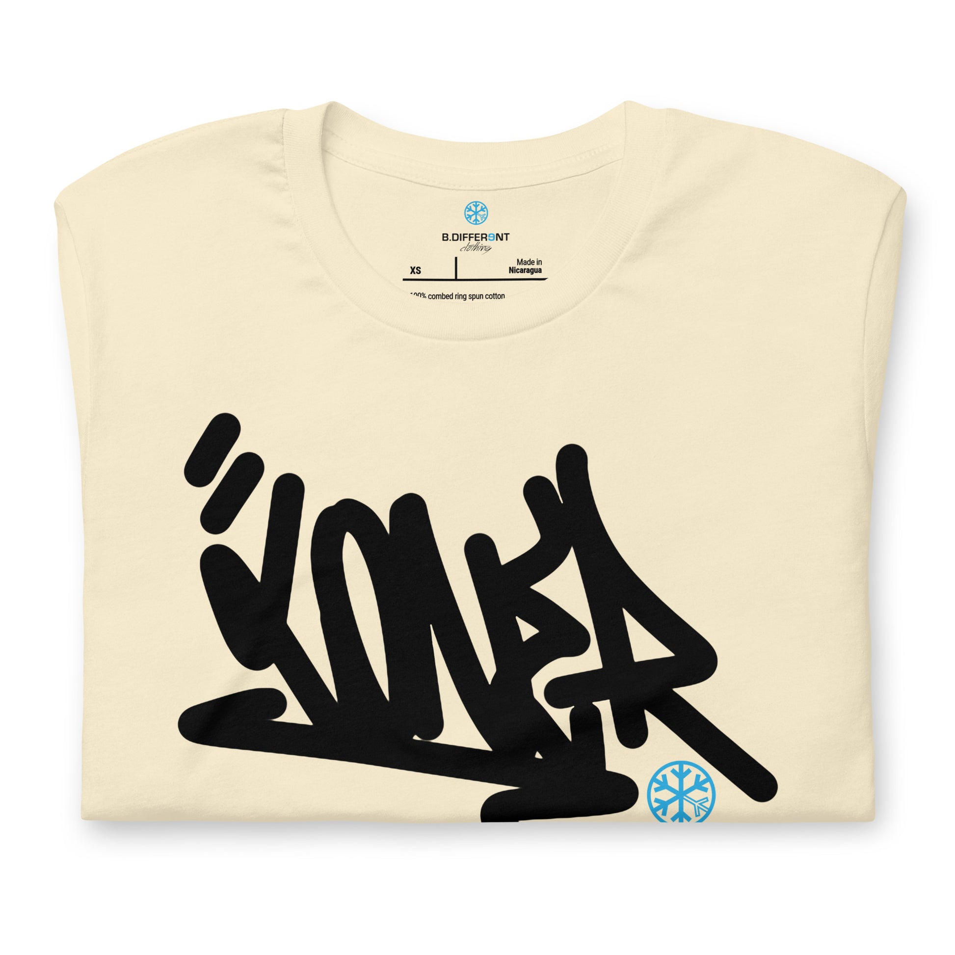 Beige-Loner Graffiti Tag Tee from B.Different Clothing, folded, graffiti-inspired streetwear t-shirt