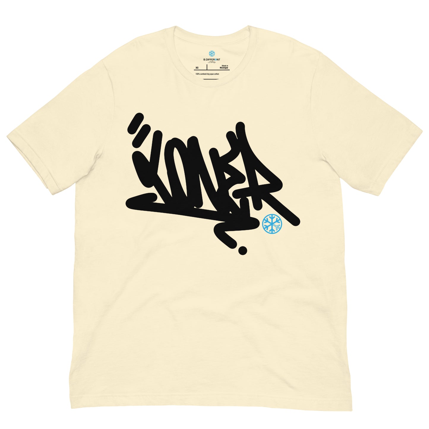 Beige-Loner Graffiti Tag Tee from B.Different Clothing, front view, graffiti-inspired streetwear t-shirt