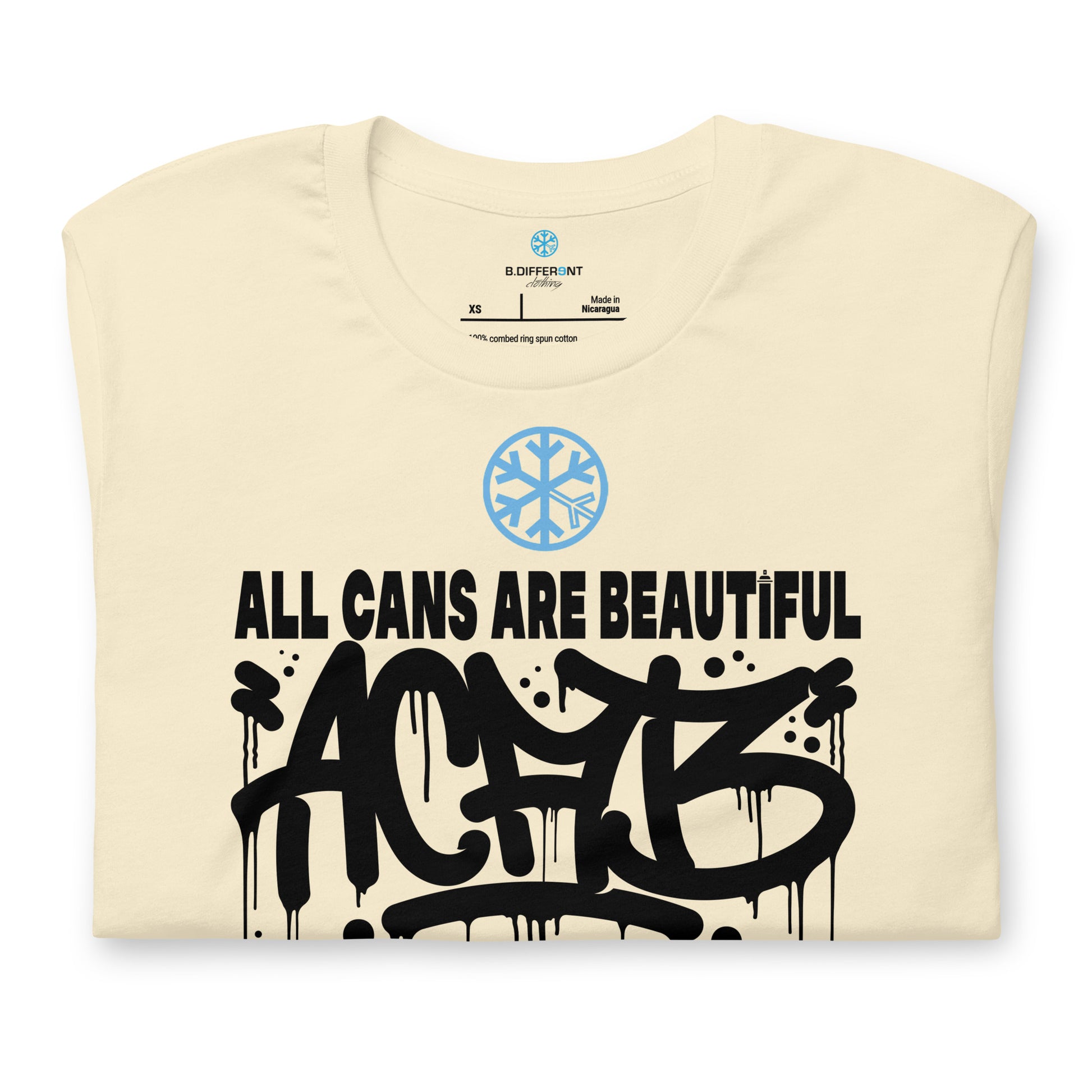 Beige-Acab Graffiti Tag Tee from B.Different Clothing, folded, graffiti-inspired streetwear t-shirt