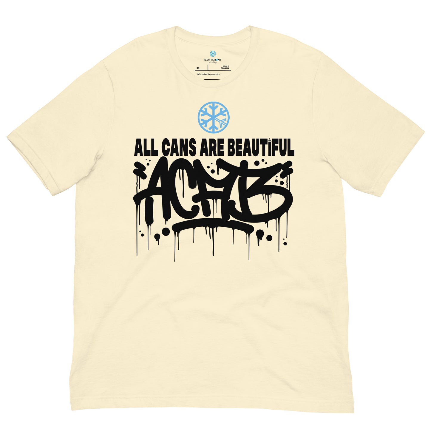 Beige-Acab Graffiti Tag Tee from B.Different Clothing, front view, graffiti-inspired streetwear t-shirt