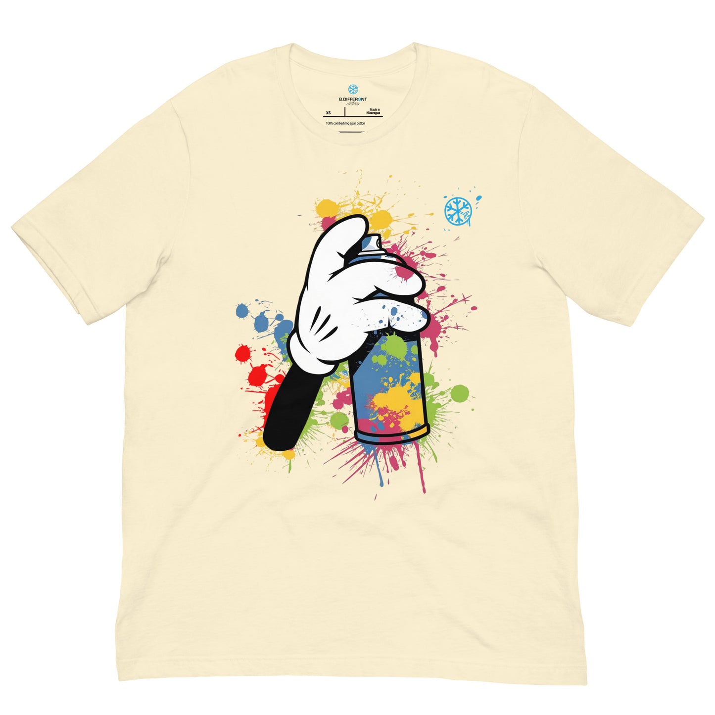 Beige-Hand Spray Can Graffiti Tee from B.Different Clothing, front view, graffiti-inspired streetwear t-shirt