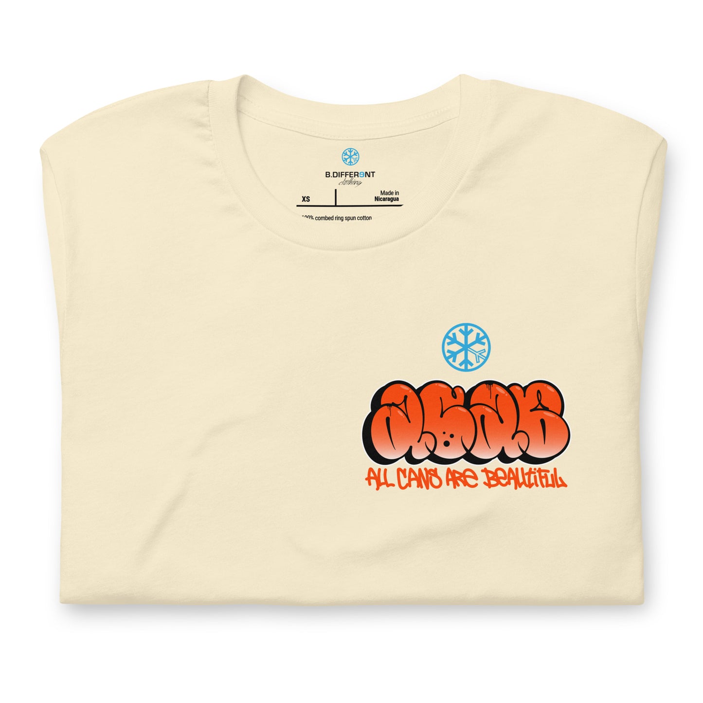 Beige-ACAB Girl Graffiti Tee from B.Different Clothing, folded, graffiti-inspired streetwear