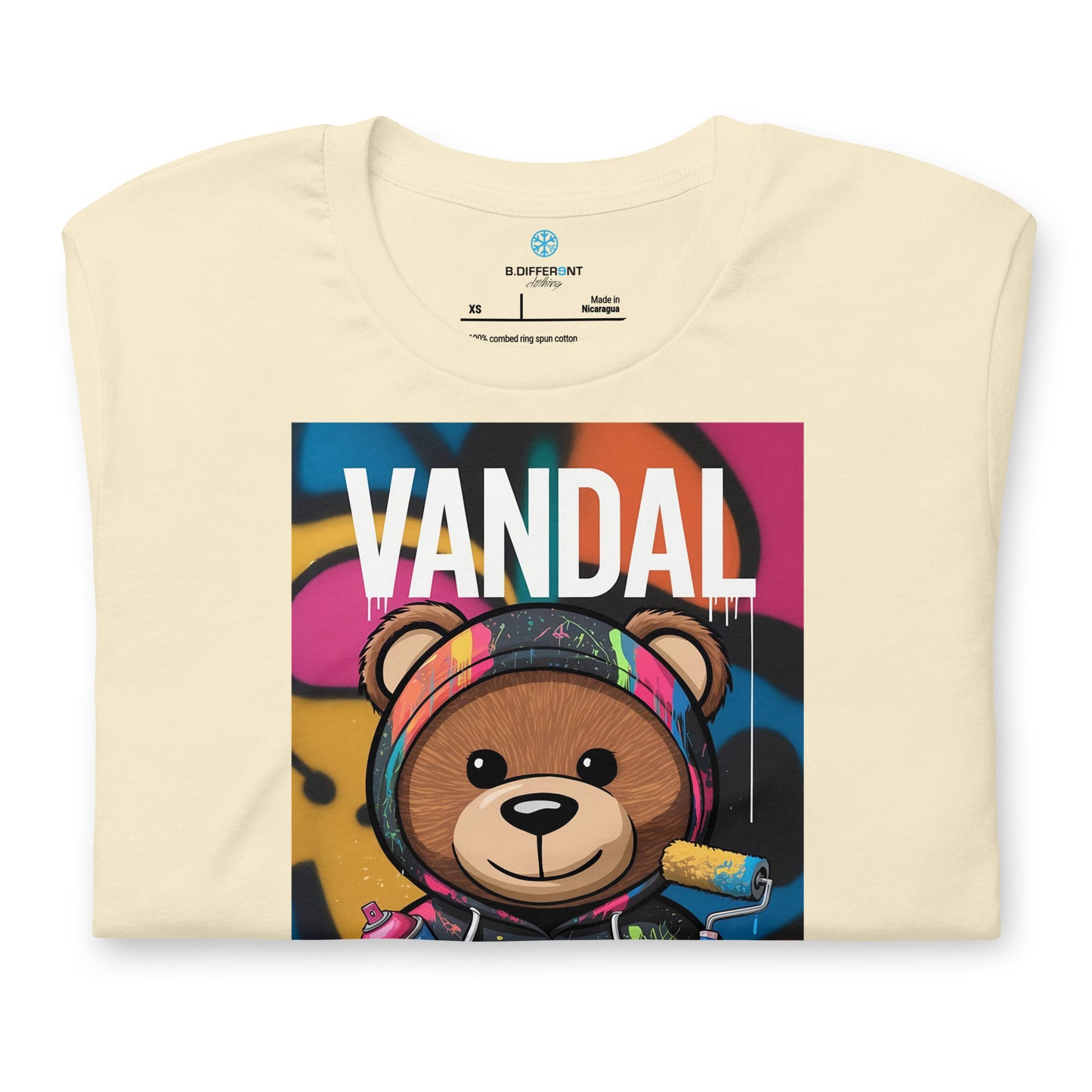 Beige-Vandal Teddy Bear Graffiti Tee from B.Different Clothing, graphic, graffiti-inspired streetwear