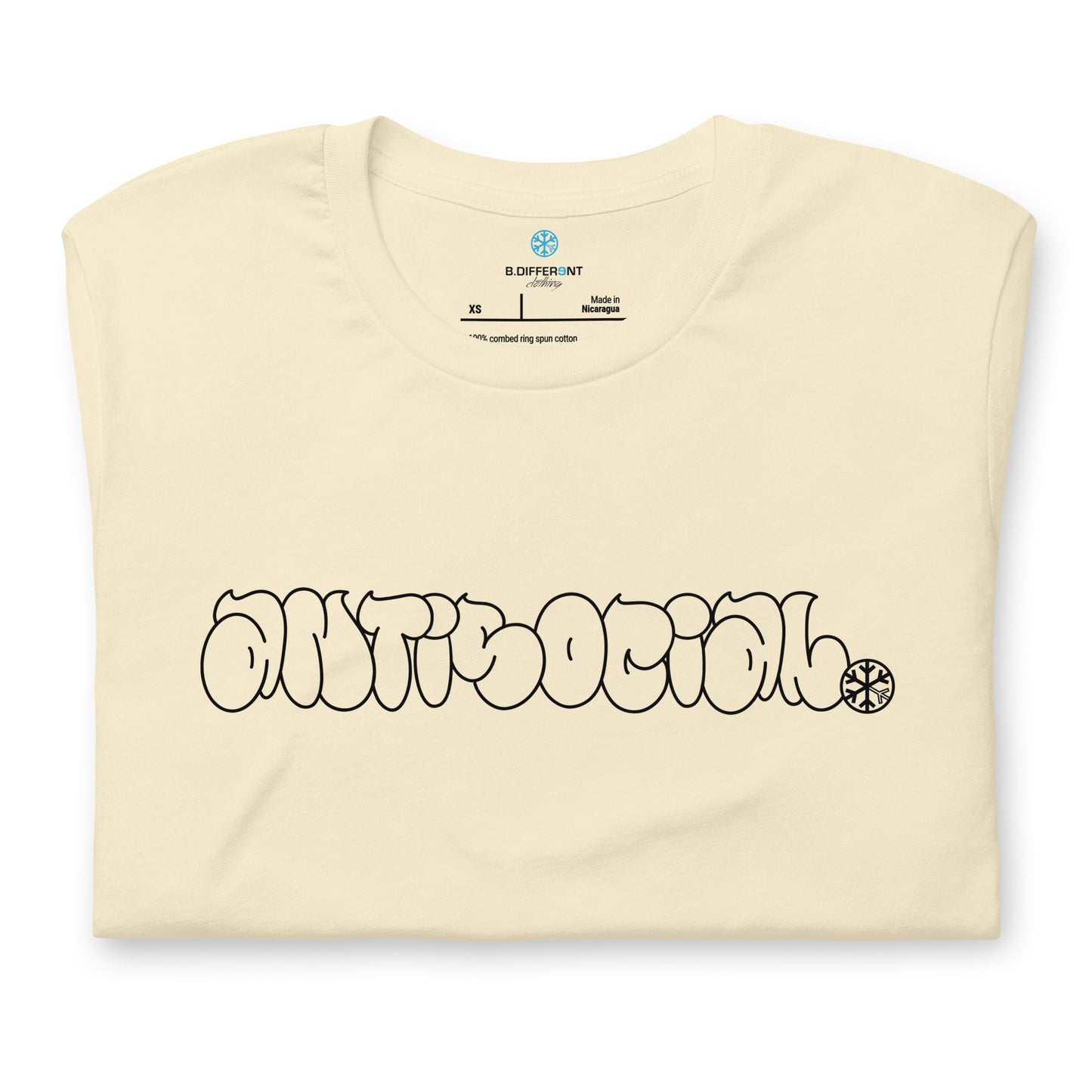 Beige-Antisocial Graffiti Hollow Tee from B.Different Clothing, folded, graffiti-inspired streetwear t-shirt