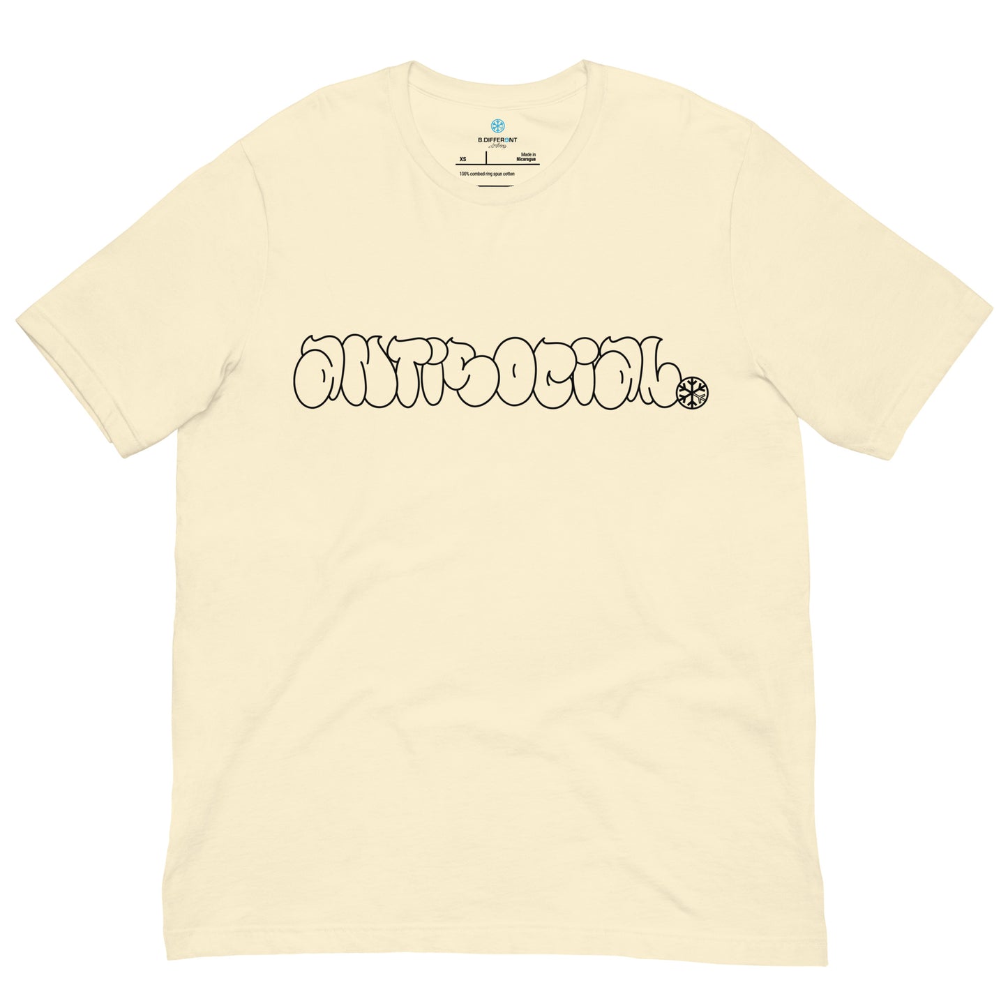 Beige-Antisocial Graffiti Hollow Tee from B.Different Clothing, front view, graffiti-inspired streetwear t-shirt