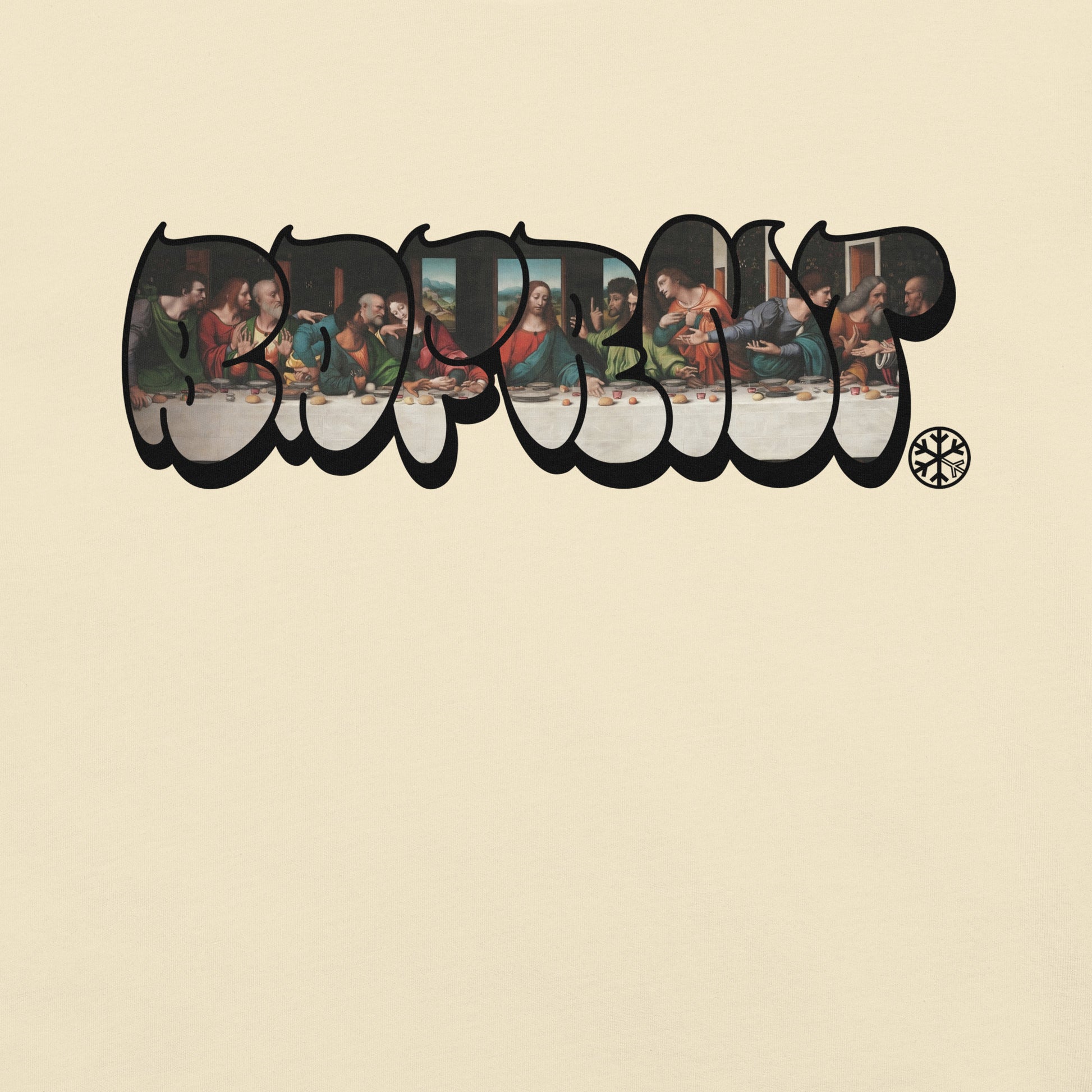 Beige-BDFRNT Throwie x Last Supper Graffiti Tee from B.Different Clothing, graphic, graffiti-inspired streetwear t-shirt