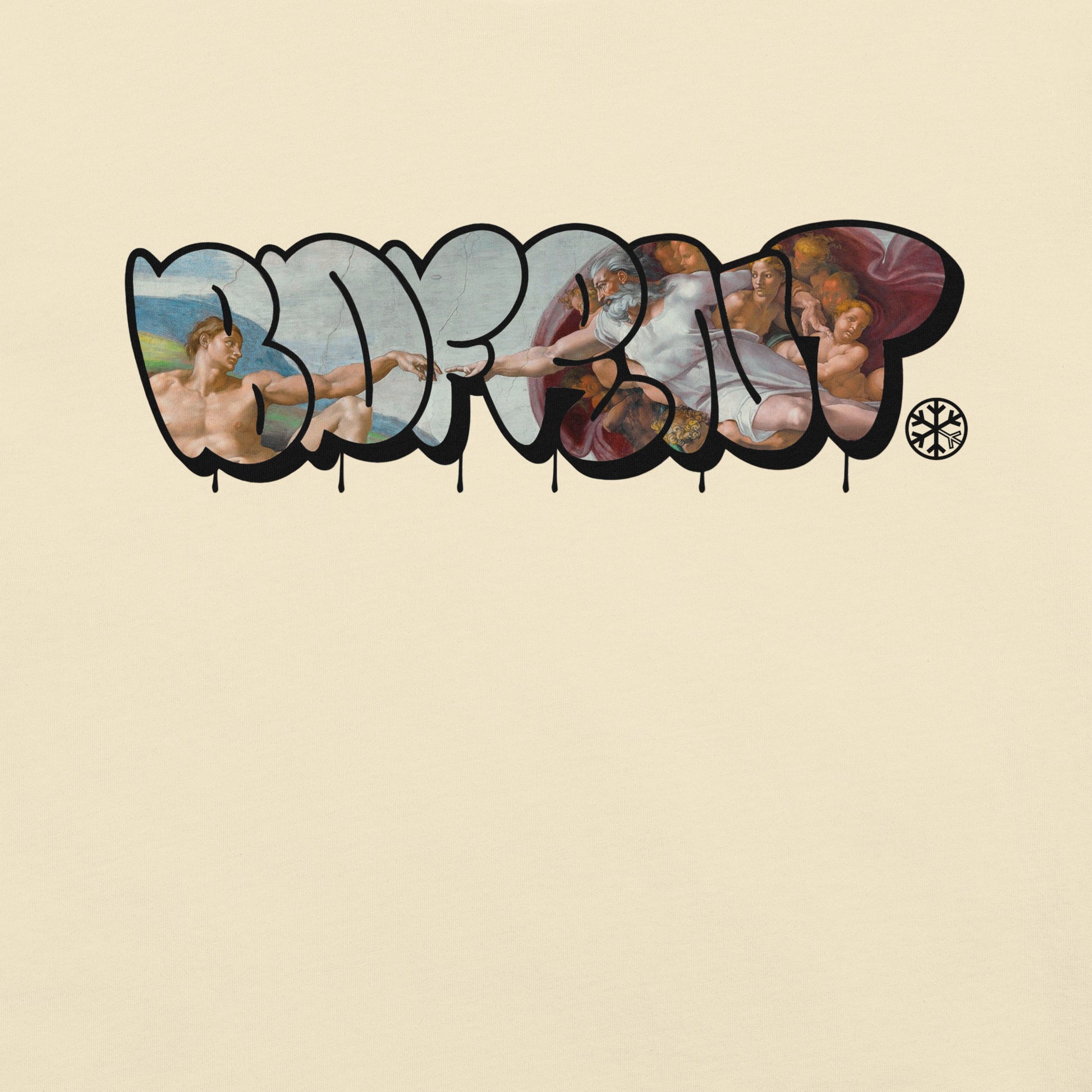 Beige-BDFRNT Throwie x Creation of Adam Graffiti Tee from B.Different Clothing, graphic, graffiti-inspired streetwear t-shirt