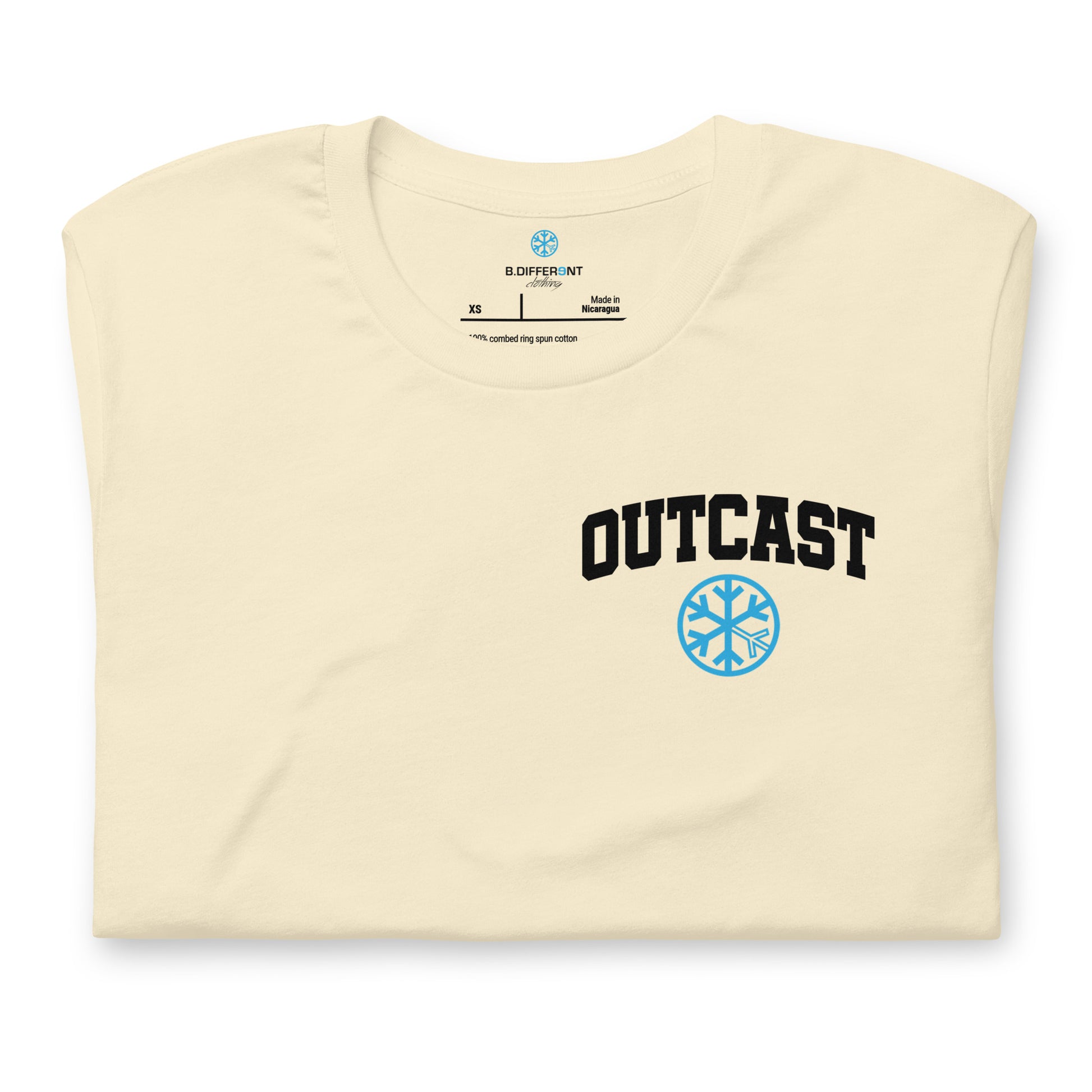 Beige-Outcast Graffiti Character Tee from B.Different Clothing, folded, graffiti-inspired streetwear t-shirt