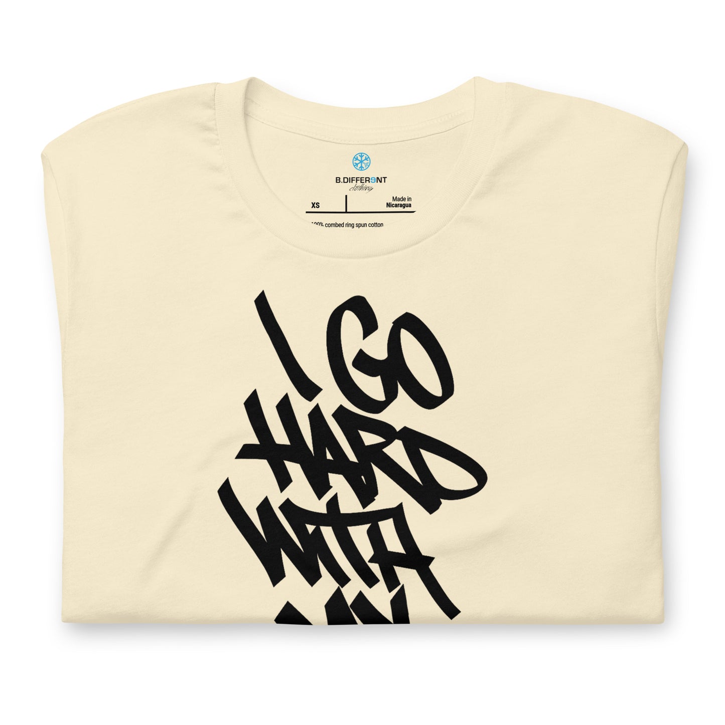 Beige-I Go Hard With My Paint Graffiti Tee from B.Different Clothing, folded, graffiti-inspired streetwear t-shirt