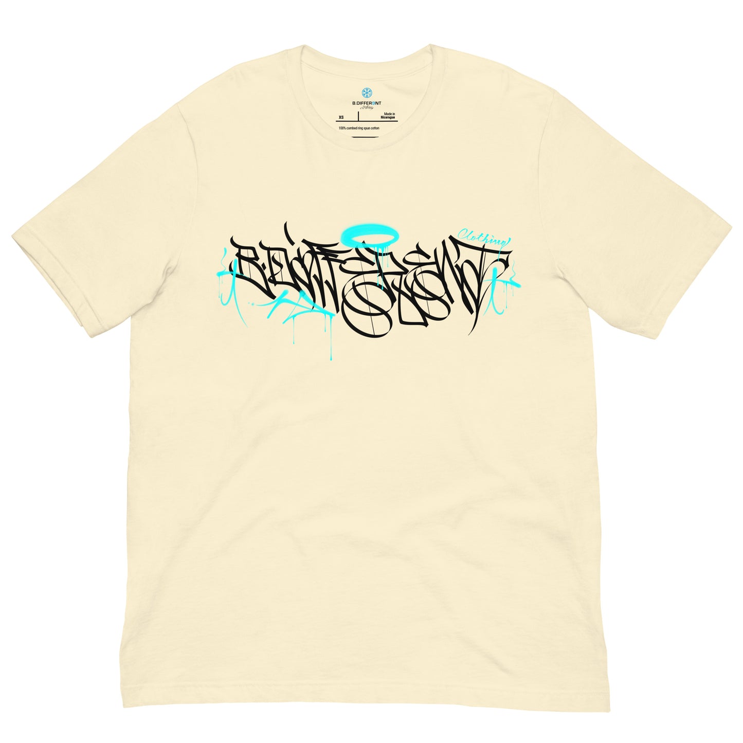Beige-Caos One Collab Graffiti Tee from B.Different Clothing, front view, graffiti-inspired streetwear t-shirt
