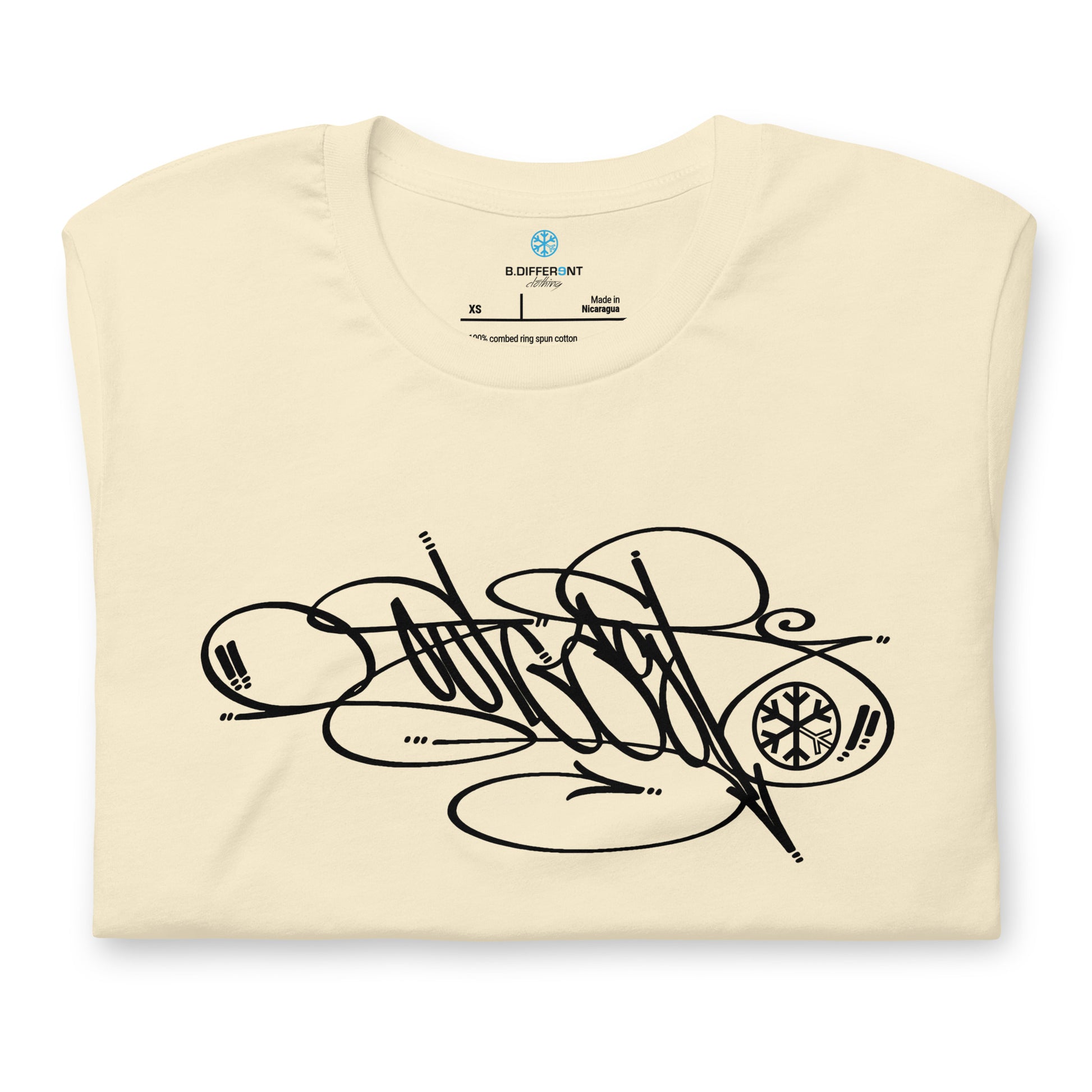 Beige-Outcast Tag Tee by Graffiti Dad from B.Different Clothing, folded, graffiti-inspired streetwear t-shirt