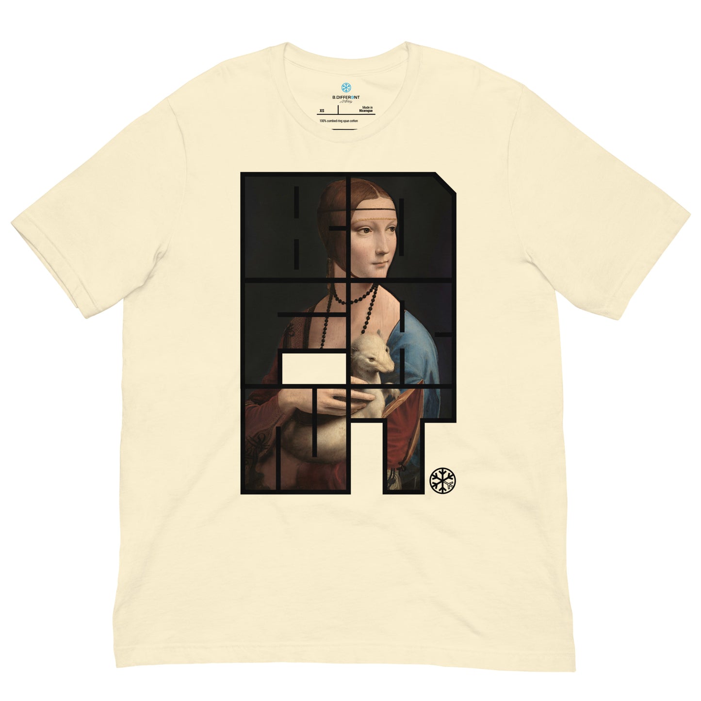 Beige-BDFRNT Blockbuster x Lady With Ermine Graffiti Tee from B.Different Clothing, front view, graffiti-inspired streetwear t-shirt
