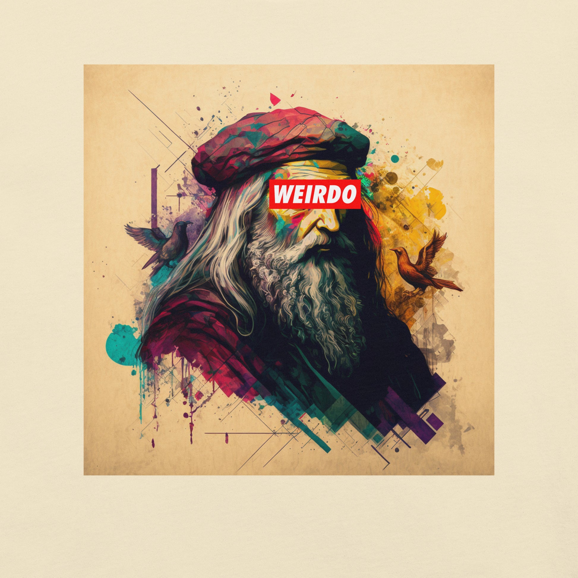 Beige-Leonardo da Vinci Tee from B.Different Clothing, graphic, graffiti-inspired streetwear t-shirt