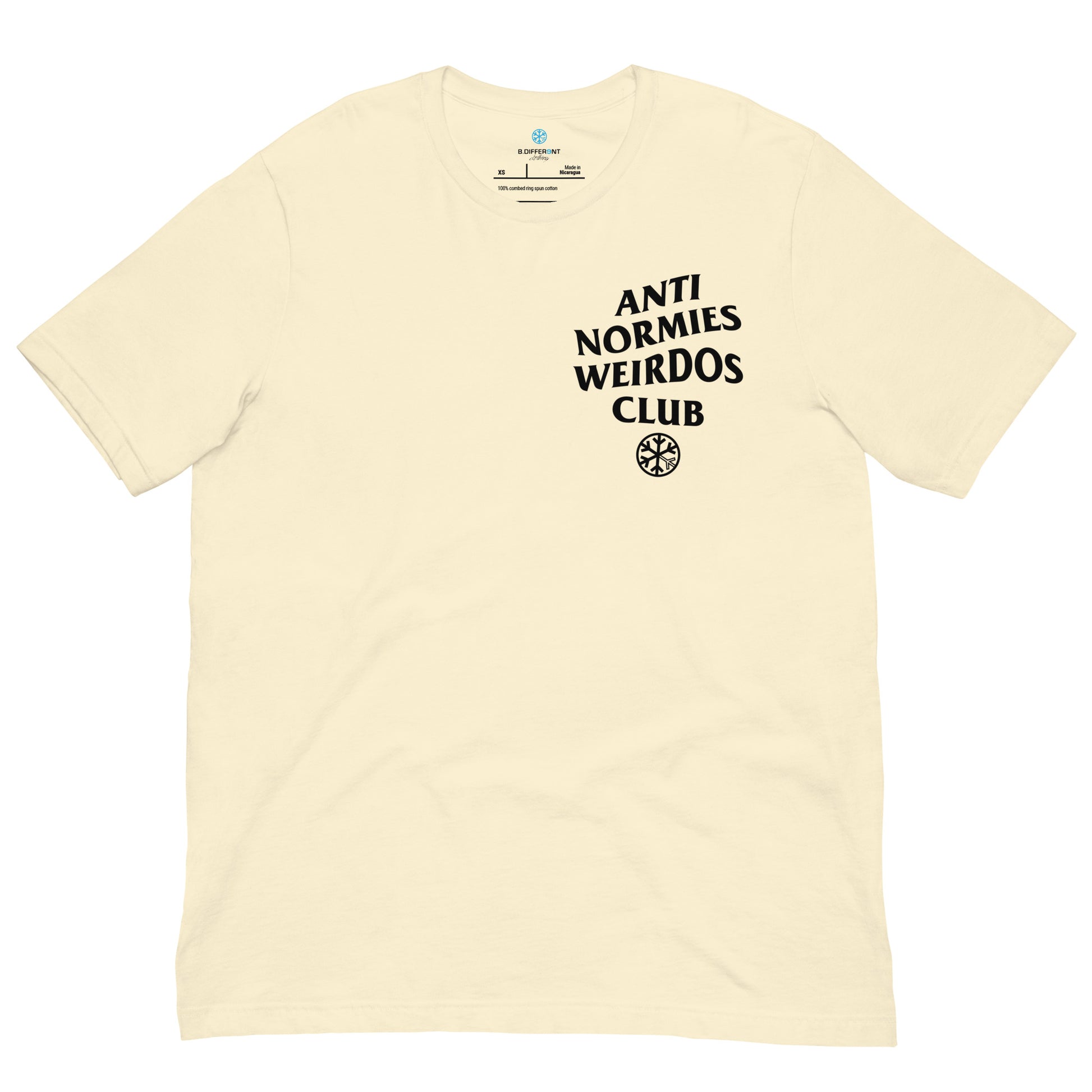 Beige-Anti Normies Weirdos Club Tee from B.Different Clothing, front view, graffiti-inspired streetwear t-shirt