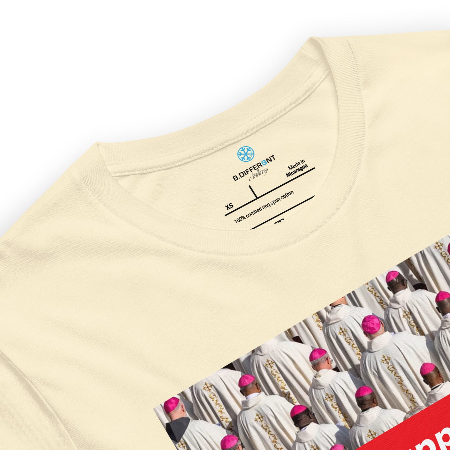 Red-Vatican Crooks Tee from B.Different Clothing, collar, graffiti-inspired streetwear t-shirt