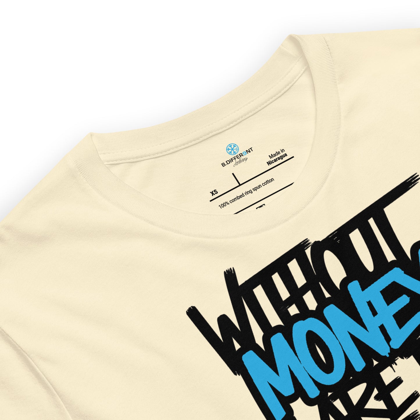 Beige-Without Dreams You Are Nothing Graffiti Tee from B.Different Clothing, collar, graffiti-inspired streetwear t-shirt
