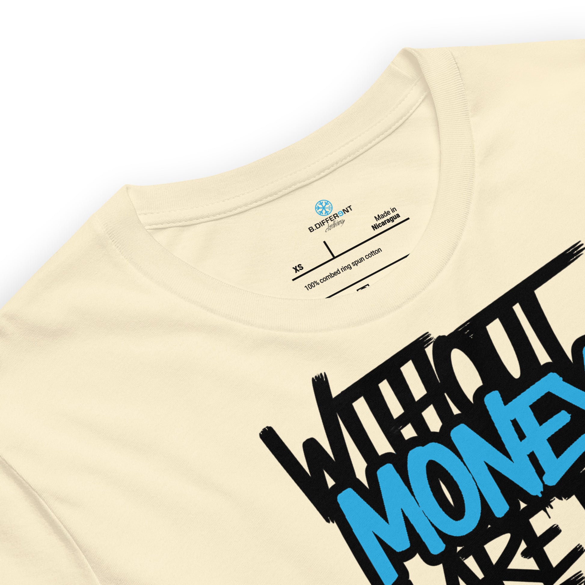 Beige-Without Dreams You Are Nothing Graffiti Tee from B.Different Clothing, collar, graffiti-inspired streetwear t-shirt