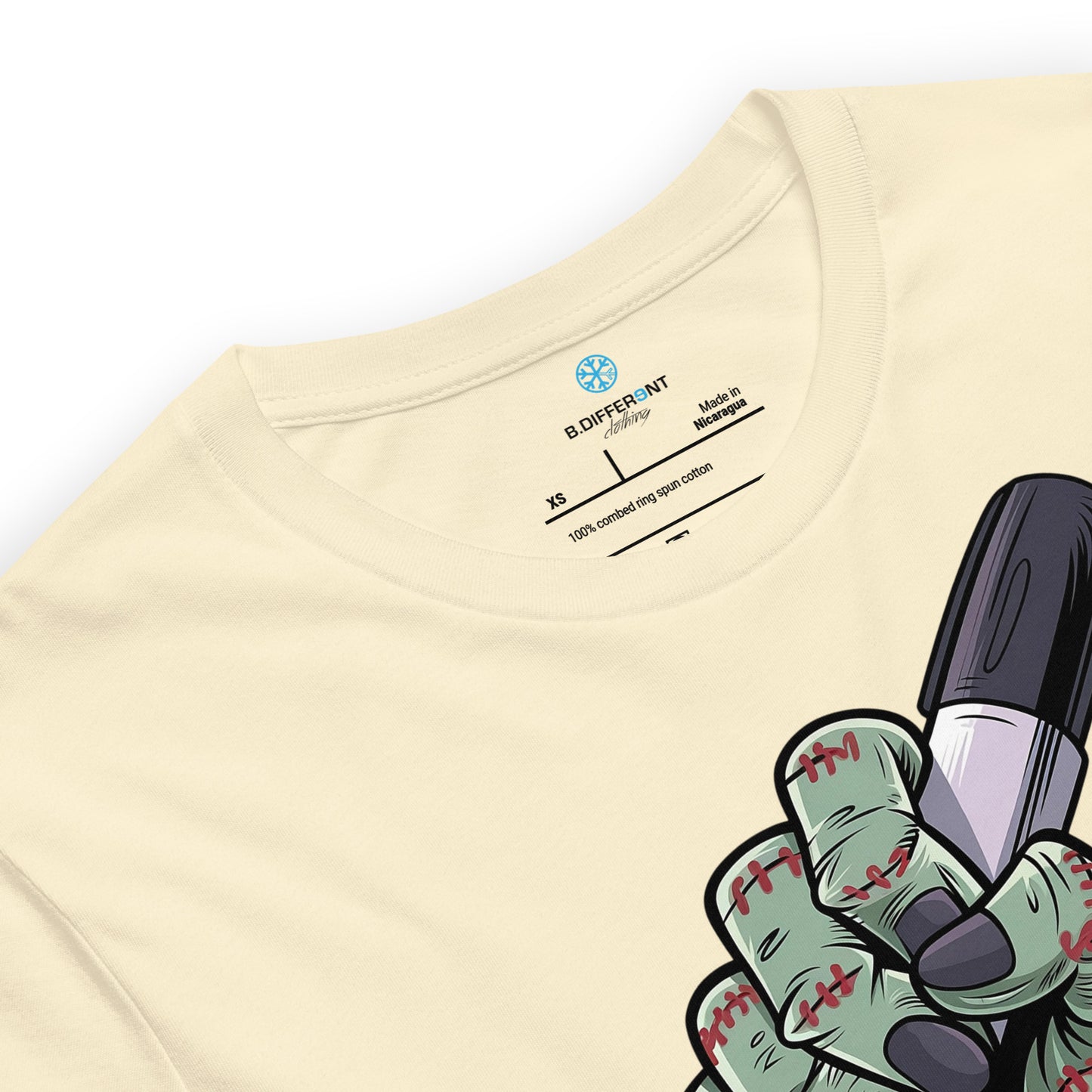 Beige-Thing Graffiti Tee from B.Different Clothing, collar, graffiti-inspired streetwear t-shirt