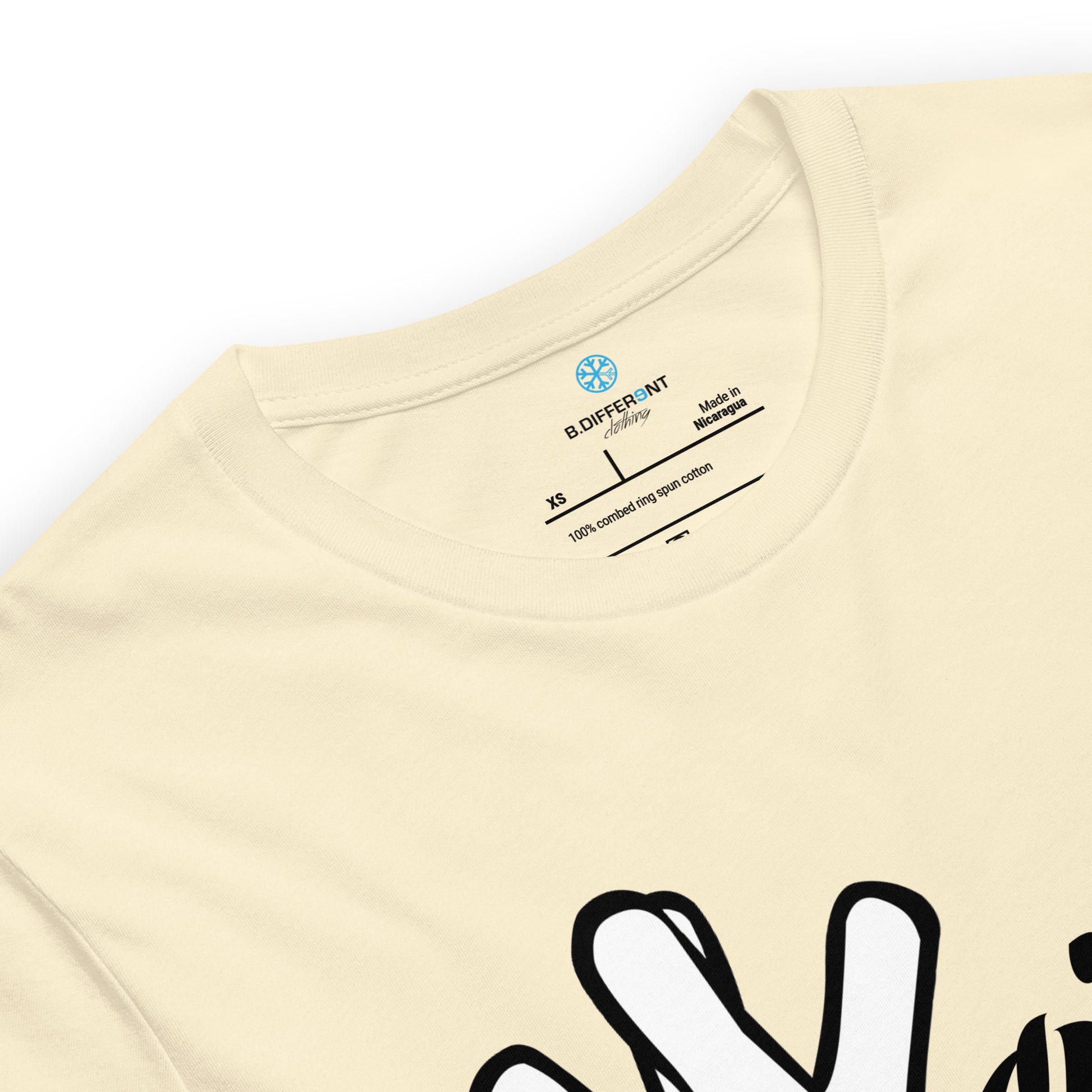 Beige-Weirdo Hand Sign Tee from B.Different Clothing, collar, graffiti-inspired streetwear t-shirt