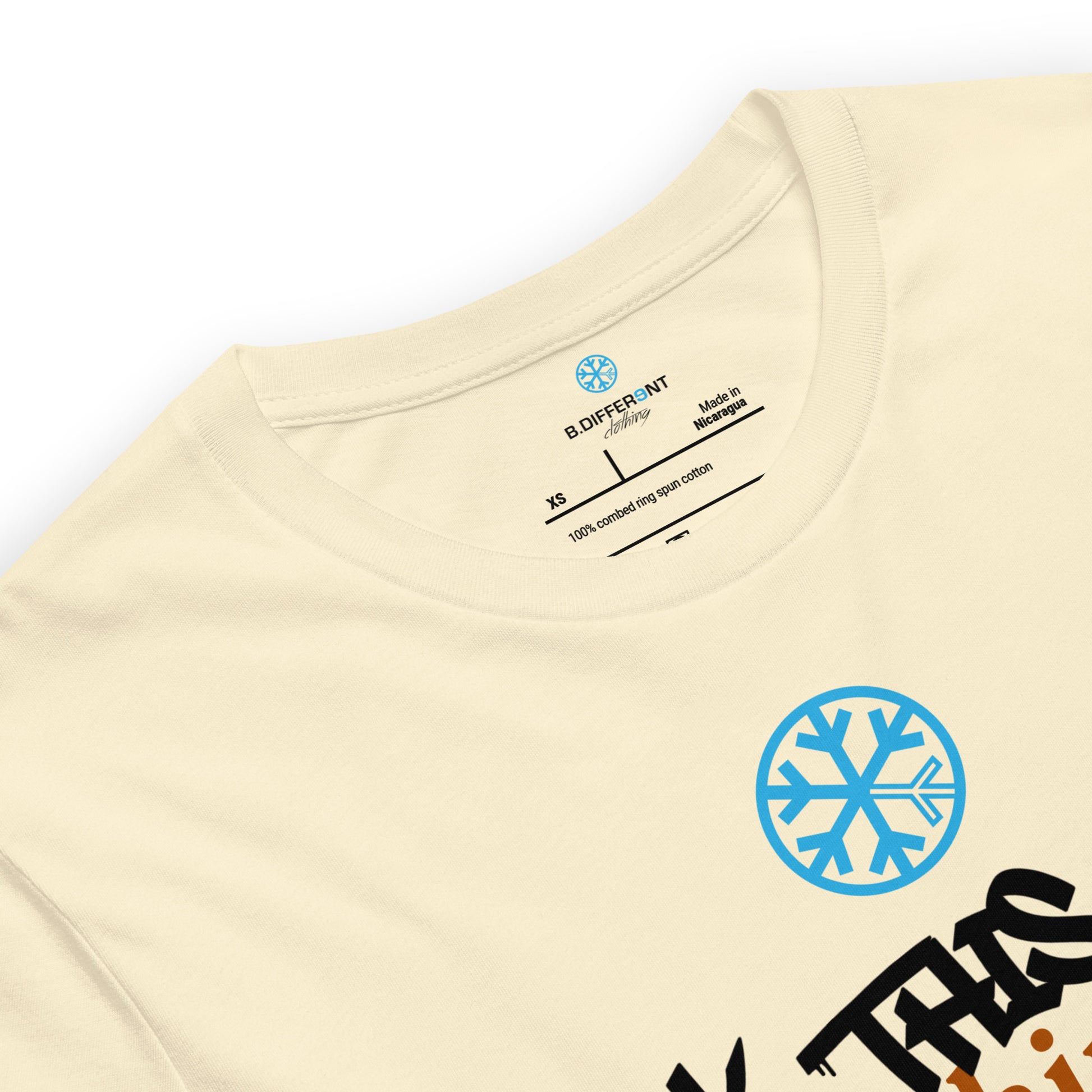 Beige-Groupthink Graffiti Tee from B.Different Clothing, collar, graffiti-inspired streetwear t-shirt