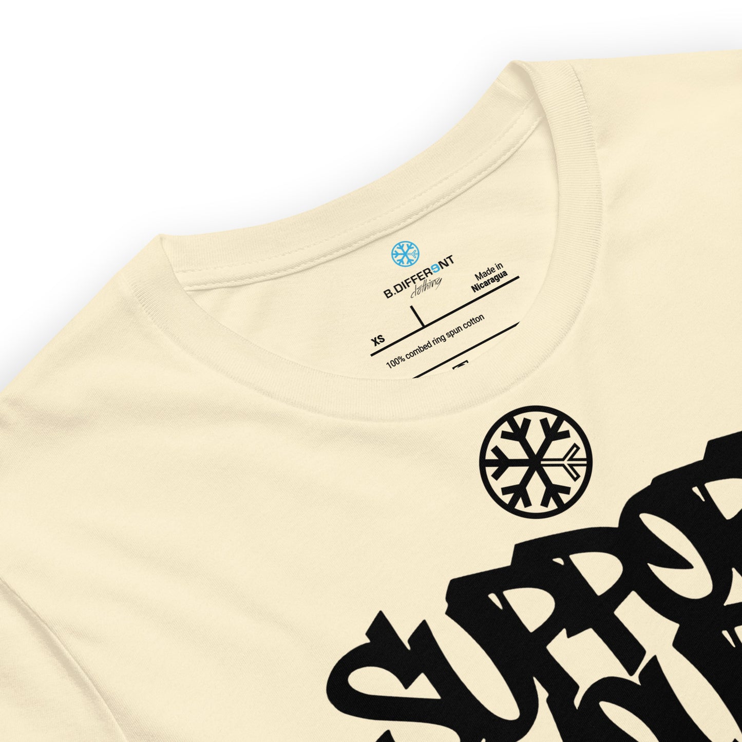 Beige-Support Your Local Graffiti Artists Tee from B.Different Clothing, collar, graffiti-inspired streetwear t-shirt