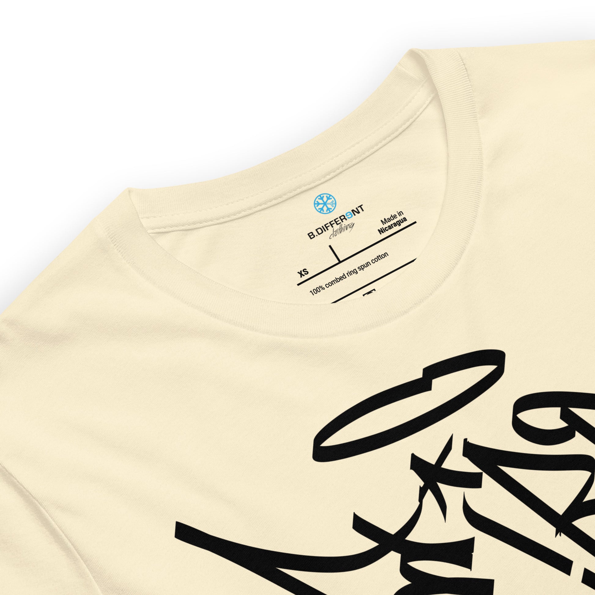 Beige-Weirdo Tag Graffiti Tee from B.Different Clothing, collar, graffiti-inspired streetwear t-shirt