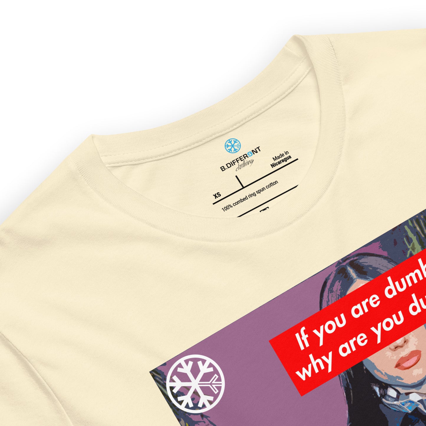 Beige-Why Are You Dumb Tee from B.Different Clothing, collar, graffiti-inspired streetwear t-shirt