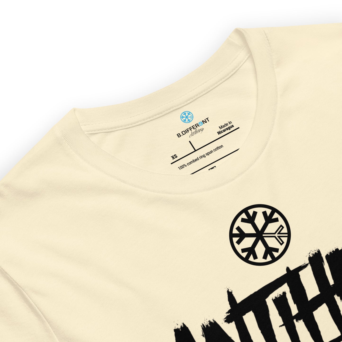 Beige-Antihero Graffiti Tag Tee from B.Different Clothing, collar, graffiti-inspired streetwear t-shirt