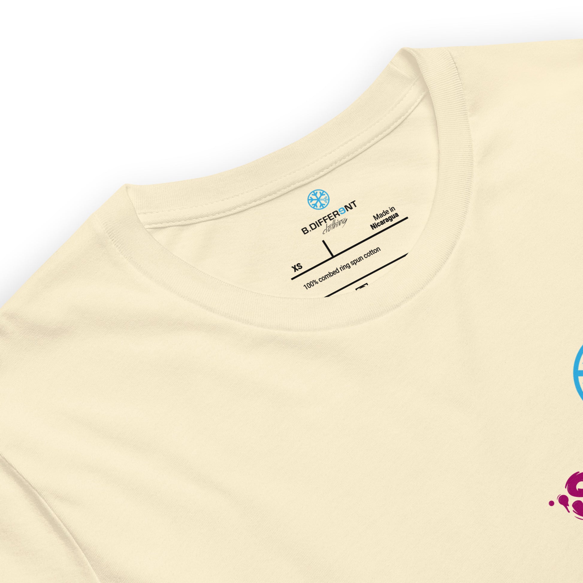 Beige-Stay Fly Graffiti Character Tee from B.Different Clothing, collar, graffiti-inspired streetwear t-shirt