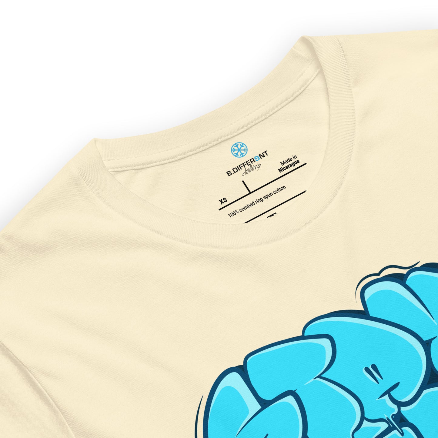 Beige-Stay Weird Graffiti Throw-up Tee from B.Different Clothing, collar, graffiti-inspired streetwear t-shirt