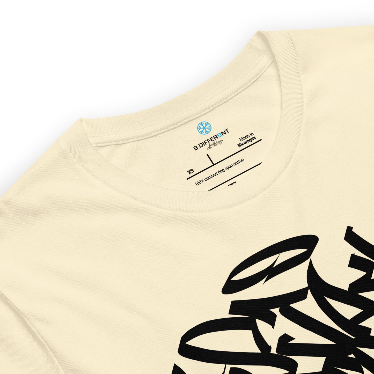 Beige-Stay Weird Graffiti Tag Tee from B.Different Clothing, collar, graffiti-inspired streetwear t-shirt