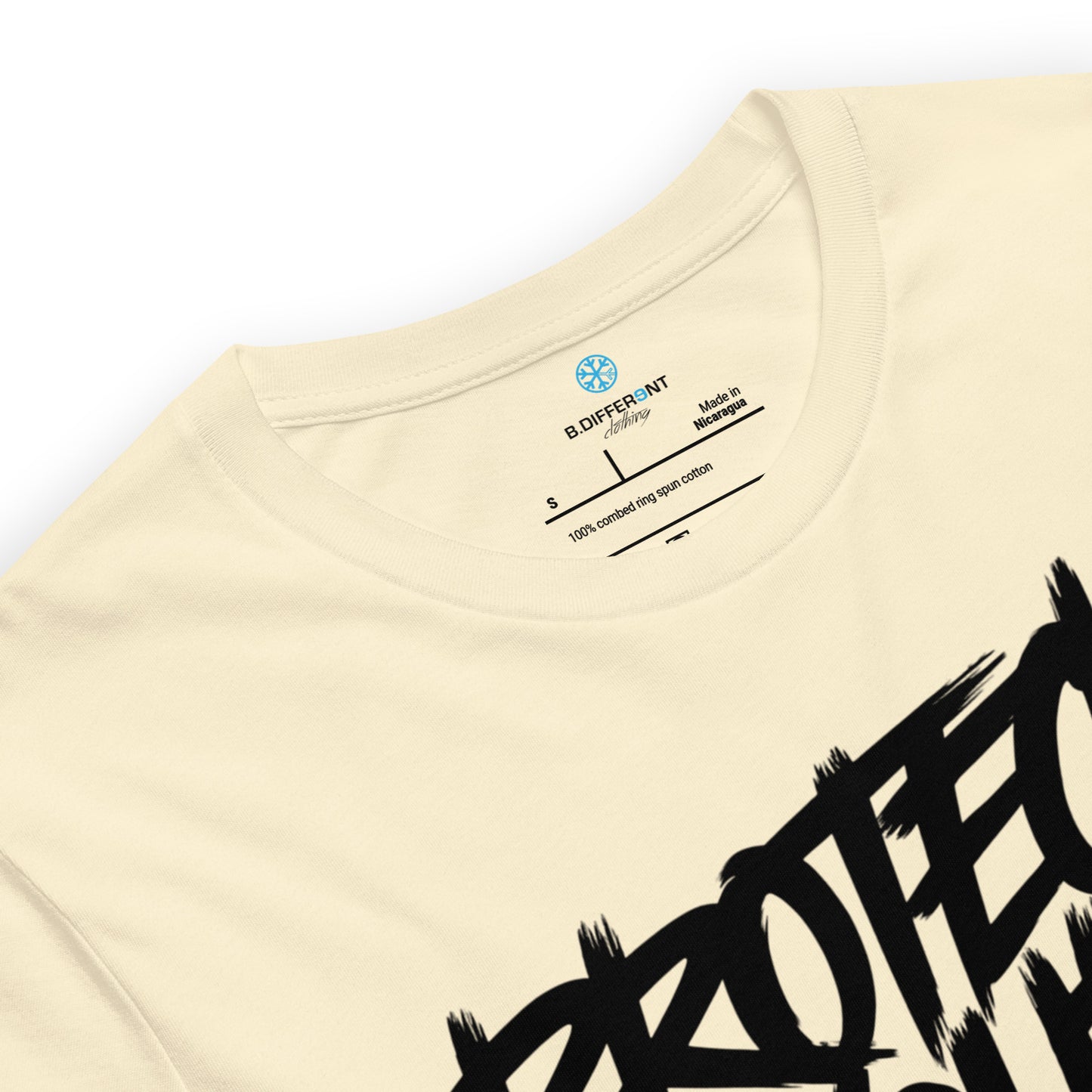 Beige-Protect Your Vibe Graffiti Tag Tee from B.Different Clothing, collar, graffiti-inspired streetwear t-shirt
