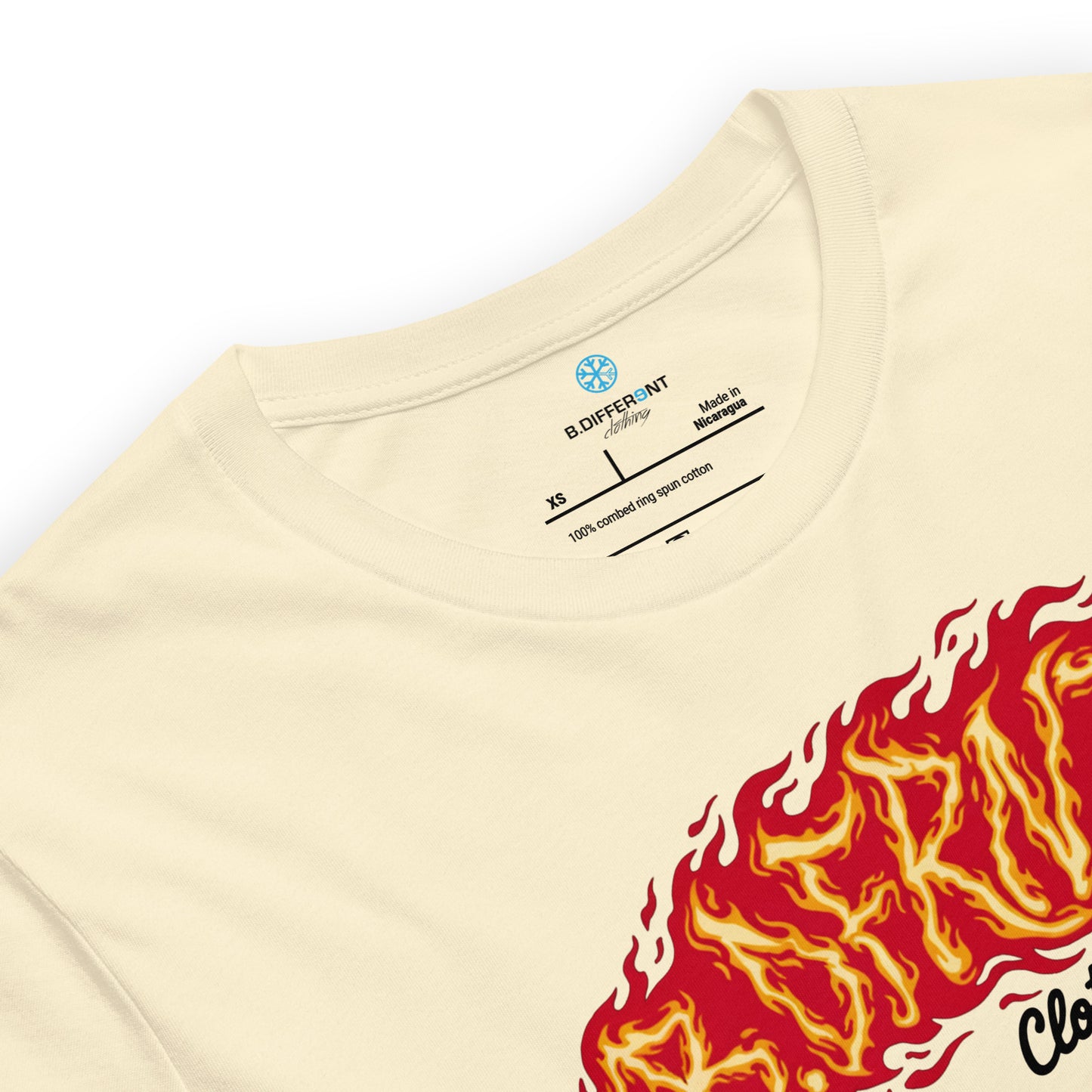 Beige-Molotov Graffiti Tee from B.Different Clothing, collar, graffiti-inspired streetwear t-shirt