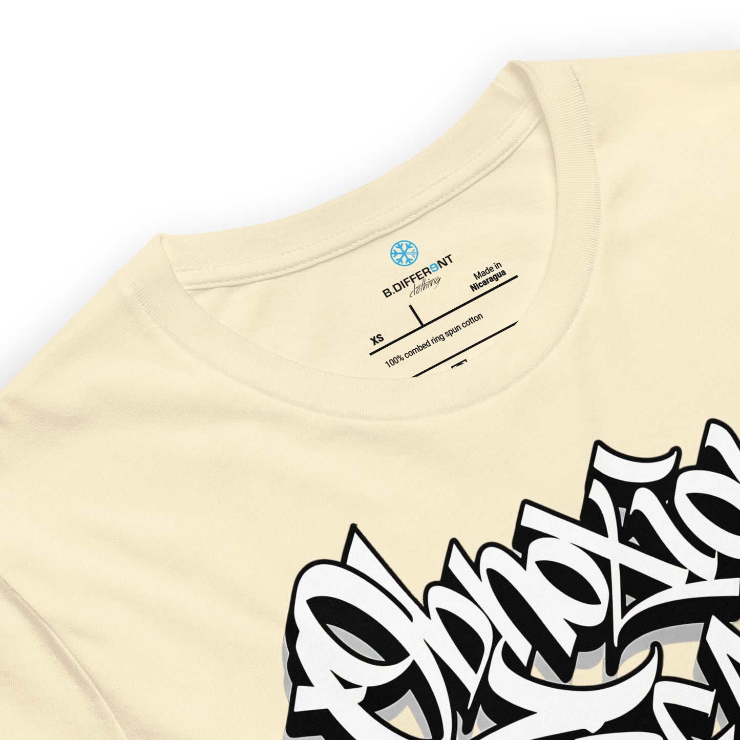 Beige-Obnoxious Freak Graffiti Tee from B.Different Clothing, collar, graffiti-inspired streetwear t-shirt