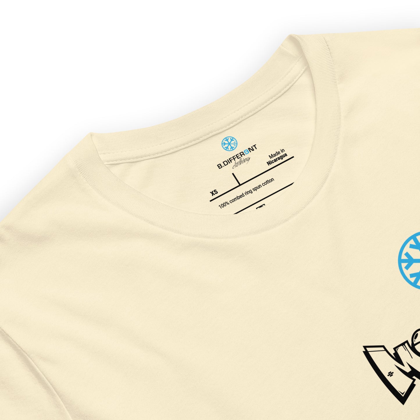 Beige-Mission Graffiti Character Tee from B.Different Clothing, collar, graffiti-inspired streetwear t-shirt