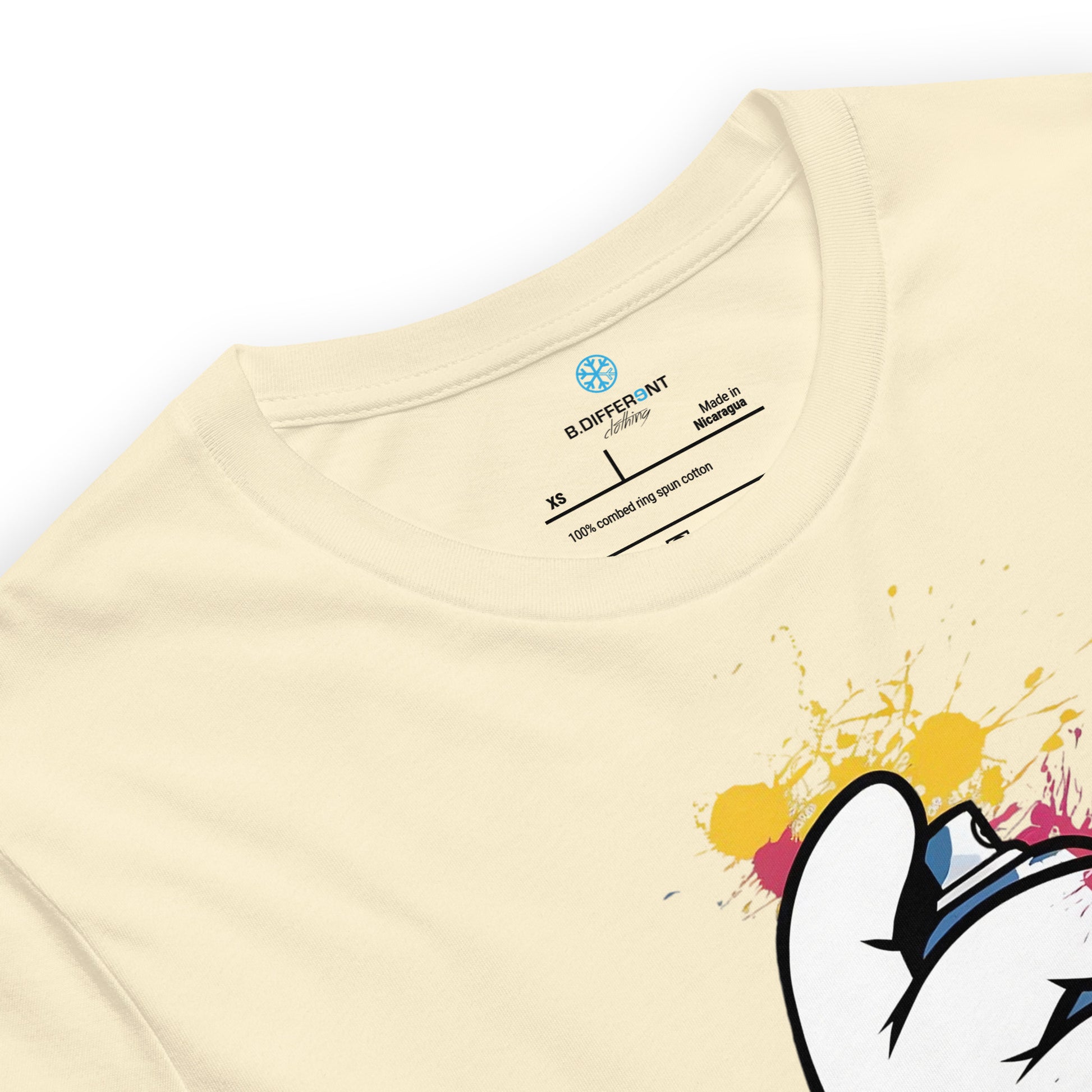 Beige-Hand Spray Can Graffiti Tee from B.Different Clothing, collar, graffiti-inspired streetwear t-shirt