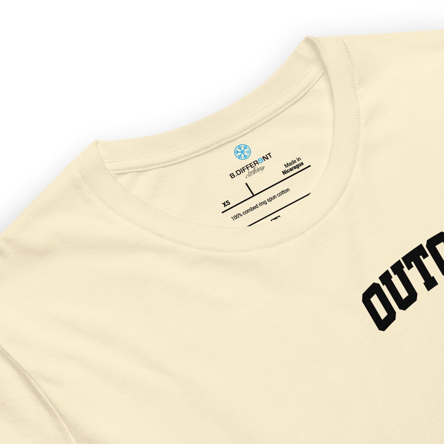Beige-Outcast Graffiti Character Tee from B.Different Clothing, collar, graffiti-inspired streetwear t-shirt