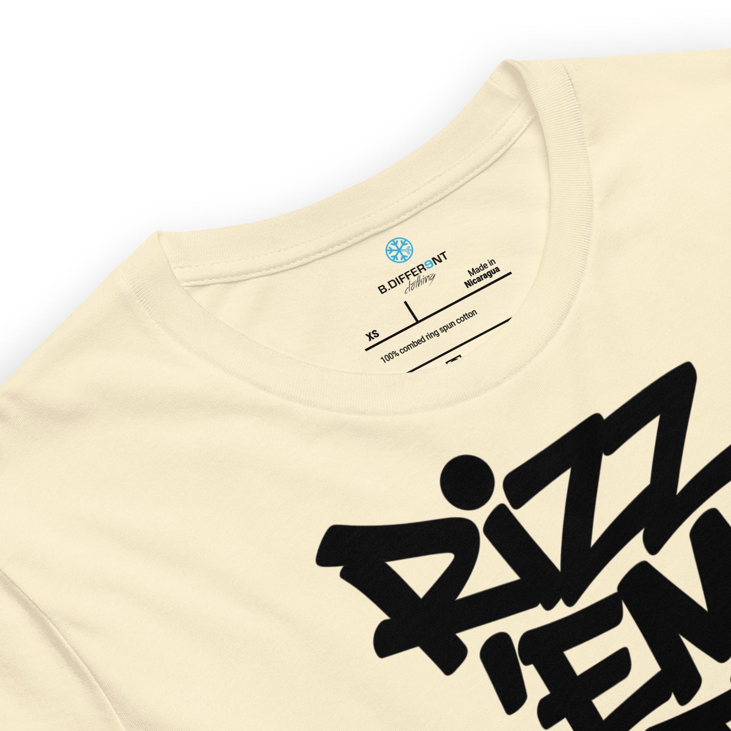 Beige-Rizz 'Em With The 'Tism Graffiti Tee from B.Different Clothing, colllar, graffiti-inspired streetwear t-shirt