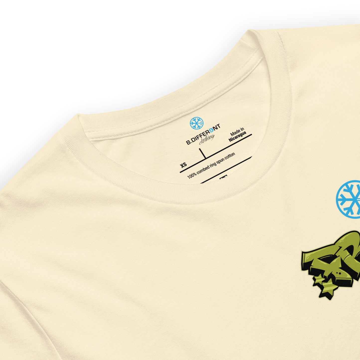 Beige-Fresh Graffiti Character Tee from B.Different Clothing, collar, graffiti-inspired streetwear t-shirt