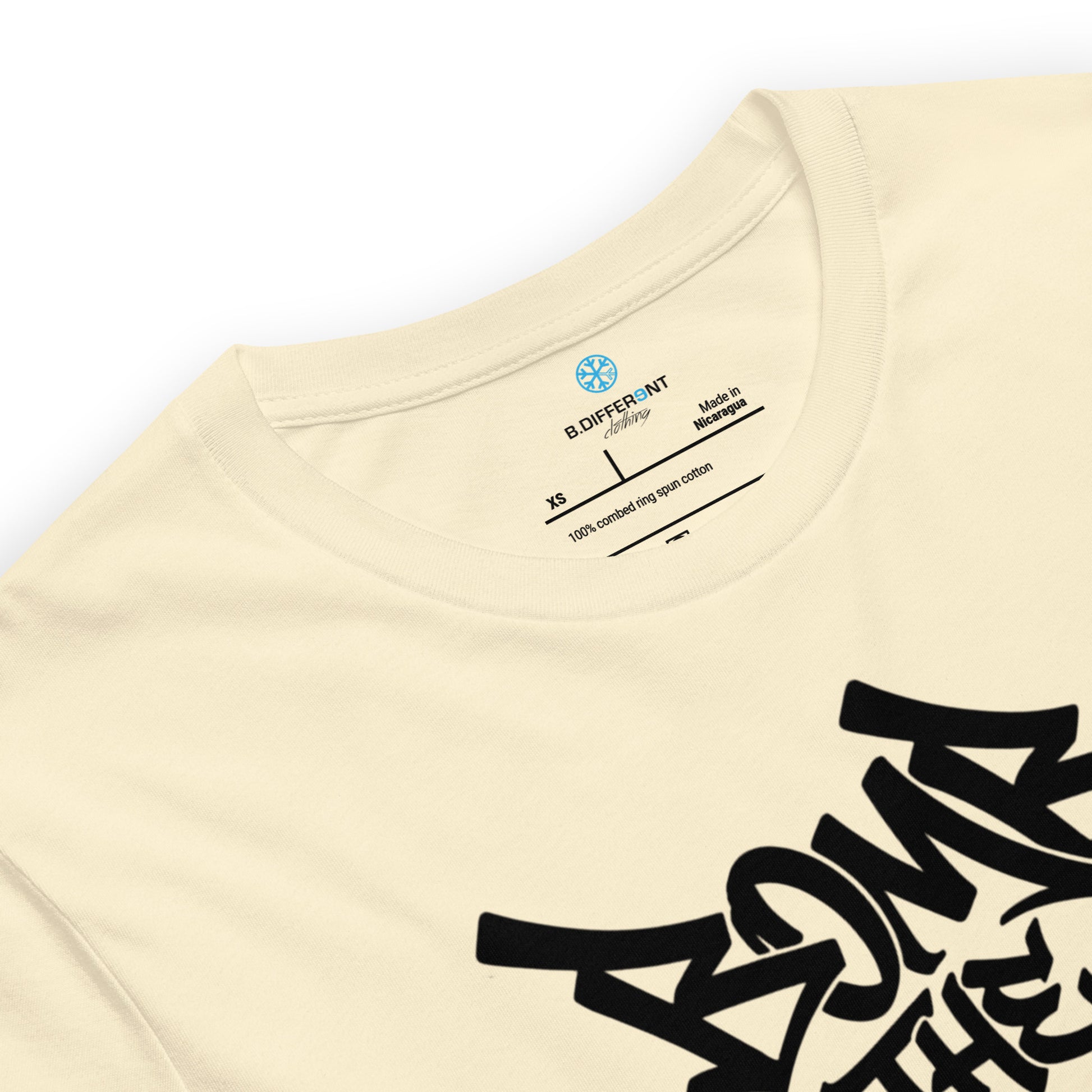 Beige-Bomb The System Graffiti Tee from B.Different Clothing, collar, graffiti-inspired streetwear t-shirt
