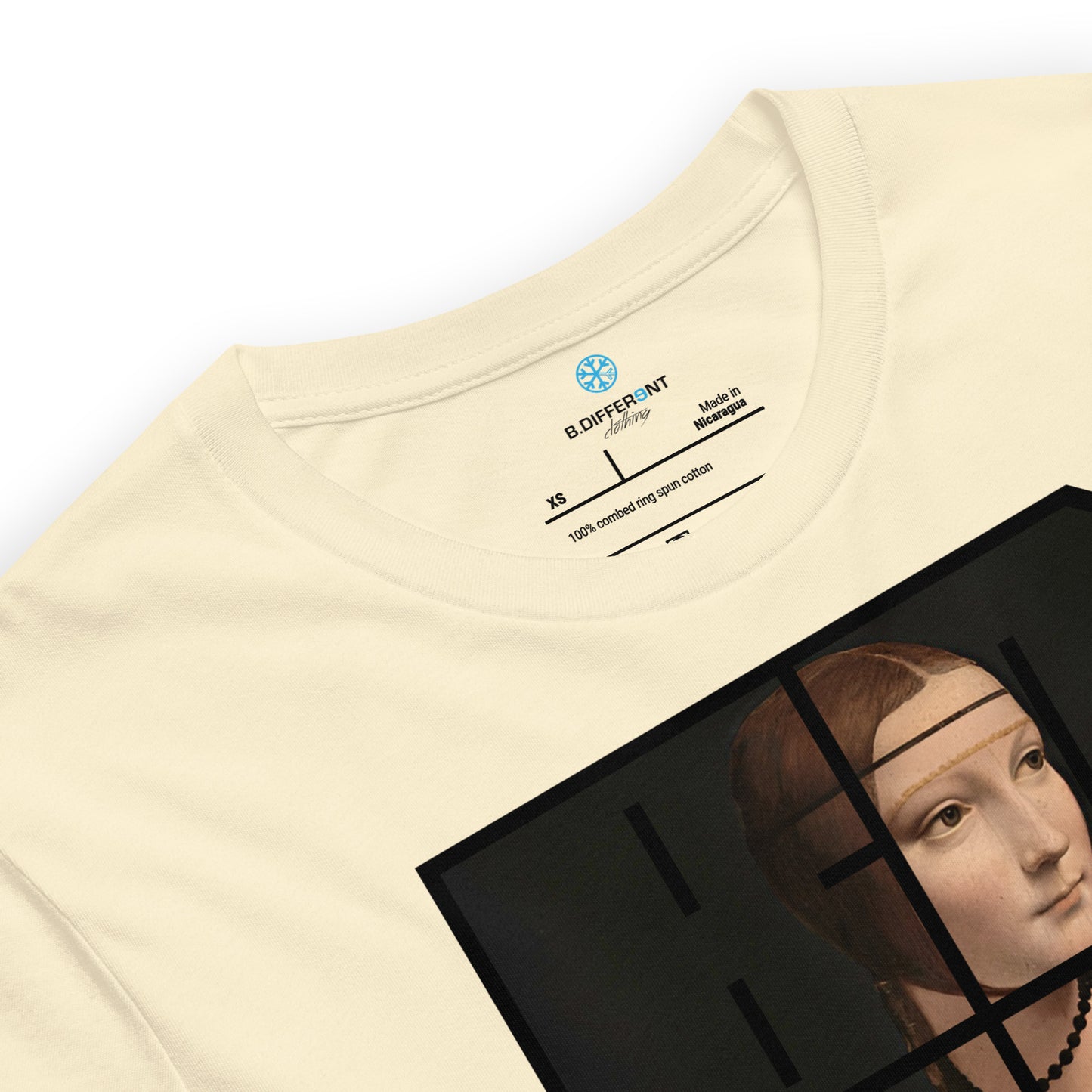 Beige-BDFRNT Blockbuster x Lady With Ermine Graffiti Tee from B.Different Clothing, collar, graffiti-inspired streetwear t-shirt