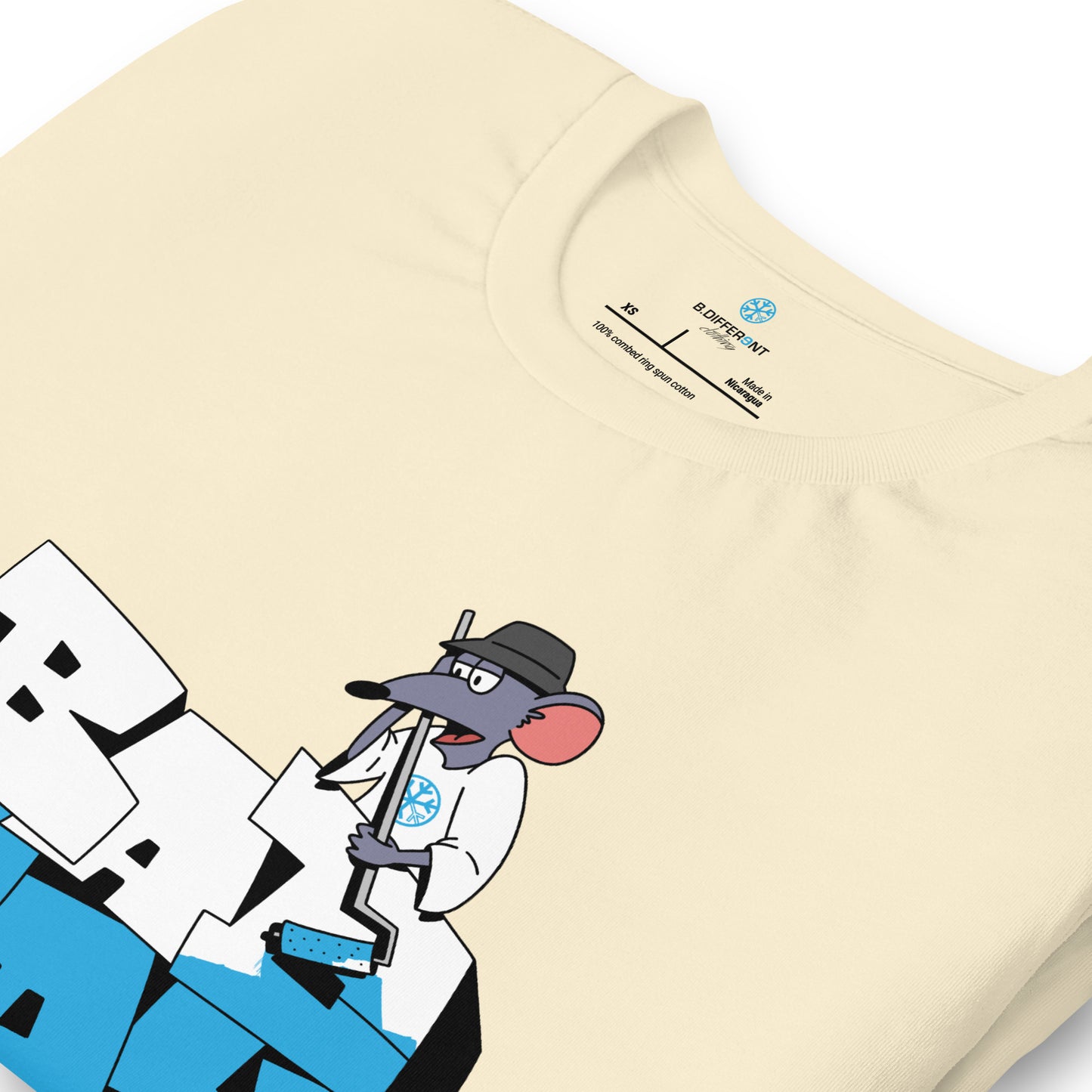 Beige-Bad Boy Graffiti Tee from B.Different Clothing, detail, graffiti-inspired streetwear t-shirt