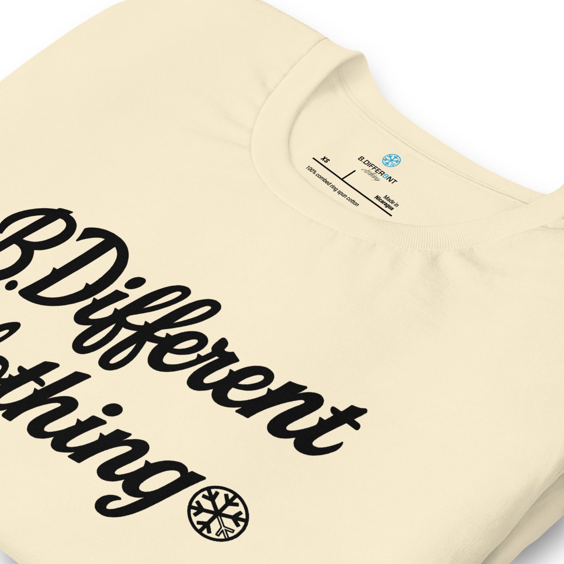 Beige-The League Tee from B.Different Clothing, detail, graffiti-inspired streetwear t-shirt