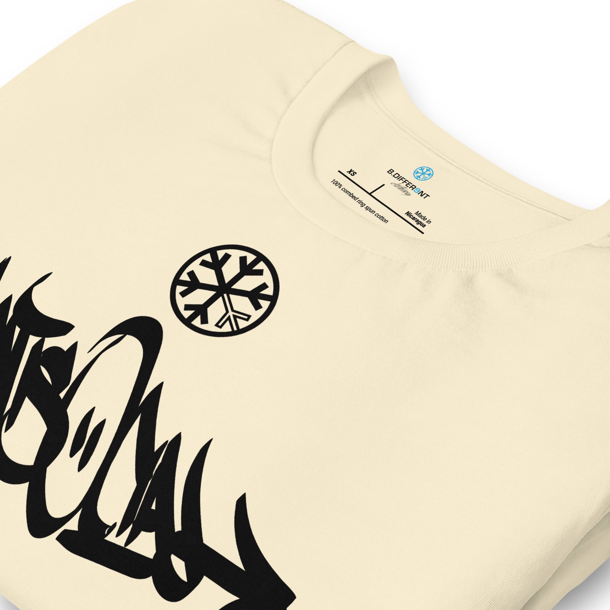 Beige-Antisocial Graffiti Tag Tee from B.Different Clothing, detail, graffiti-inspired streetwear t-shirt