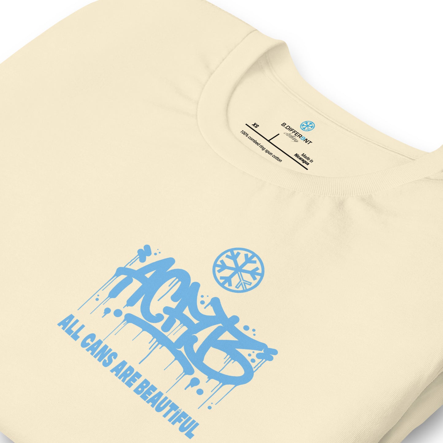 Beige-ACAB Graffiti Character Tee from B.Different Clothing, detail, graffiti-inspired streetwear t-shirt