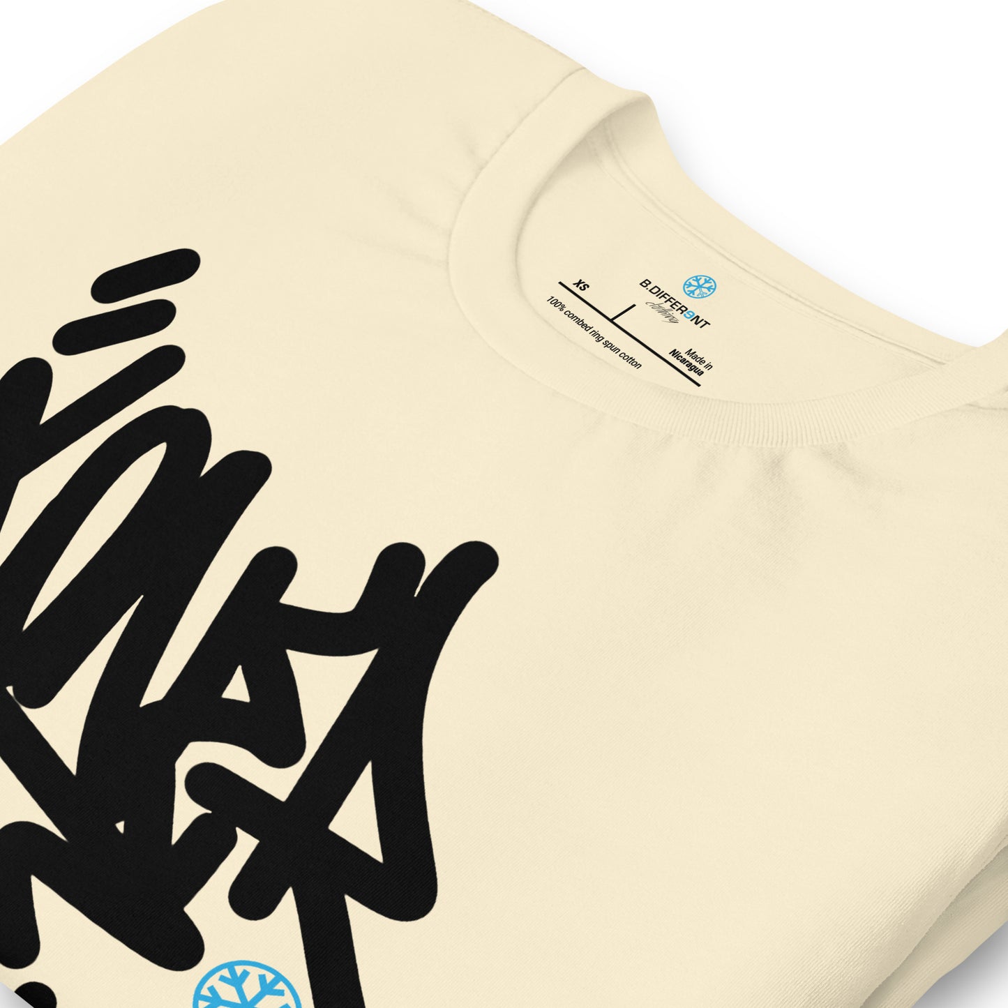 Beige-Loner Graffiti Tag Tee from B.Different Clothing, detail, graffiti-inspired streetwear t-shirt