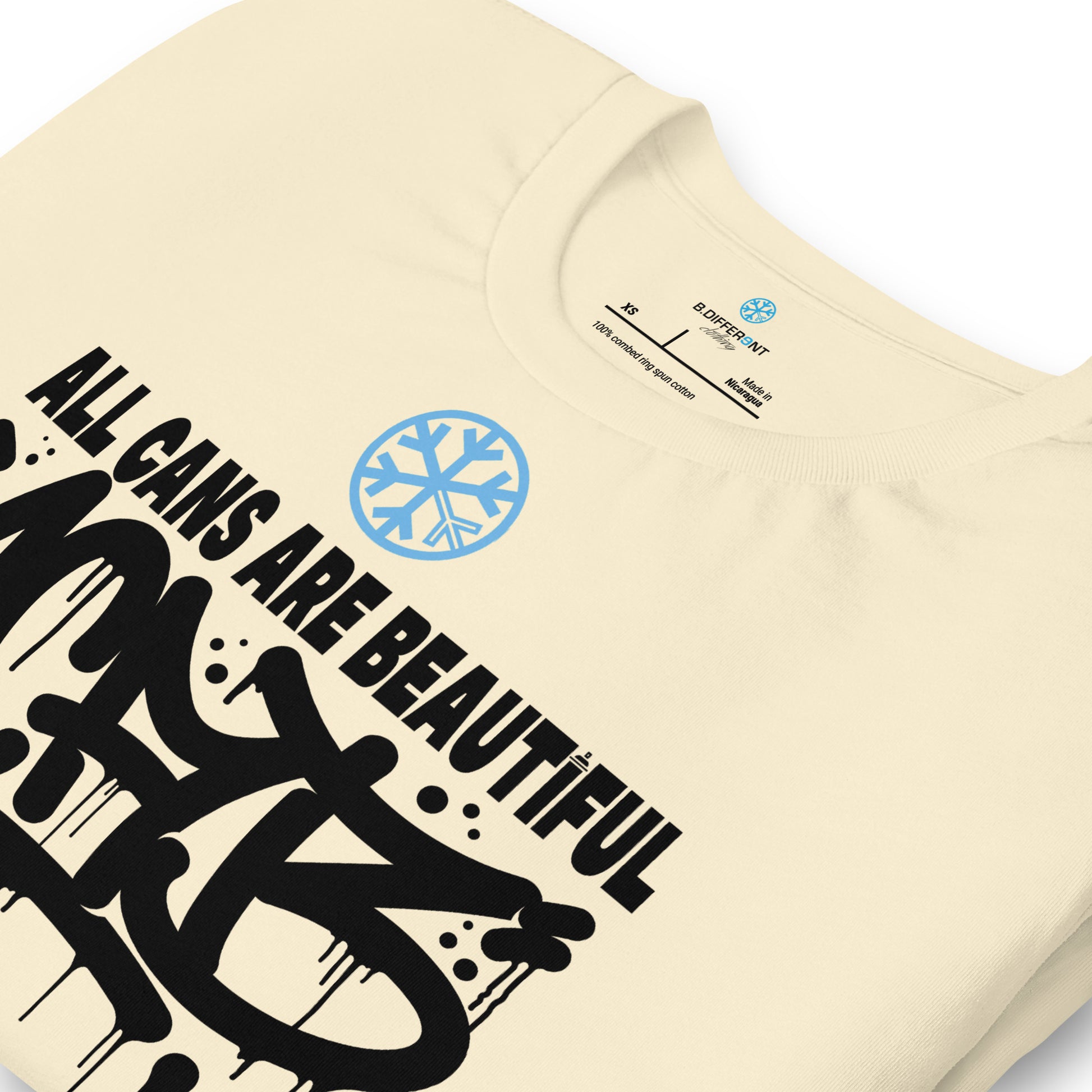 Beige-Acab Graffiti Tag Tee from B.Different Clothing, detail, graffiti-inspired streetwear t-shirt
