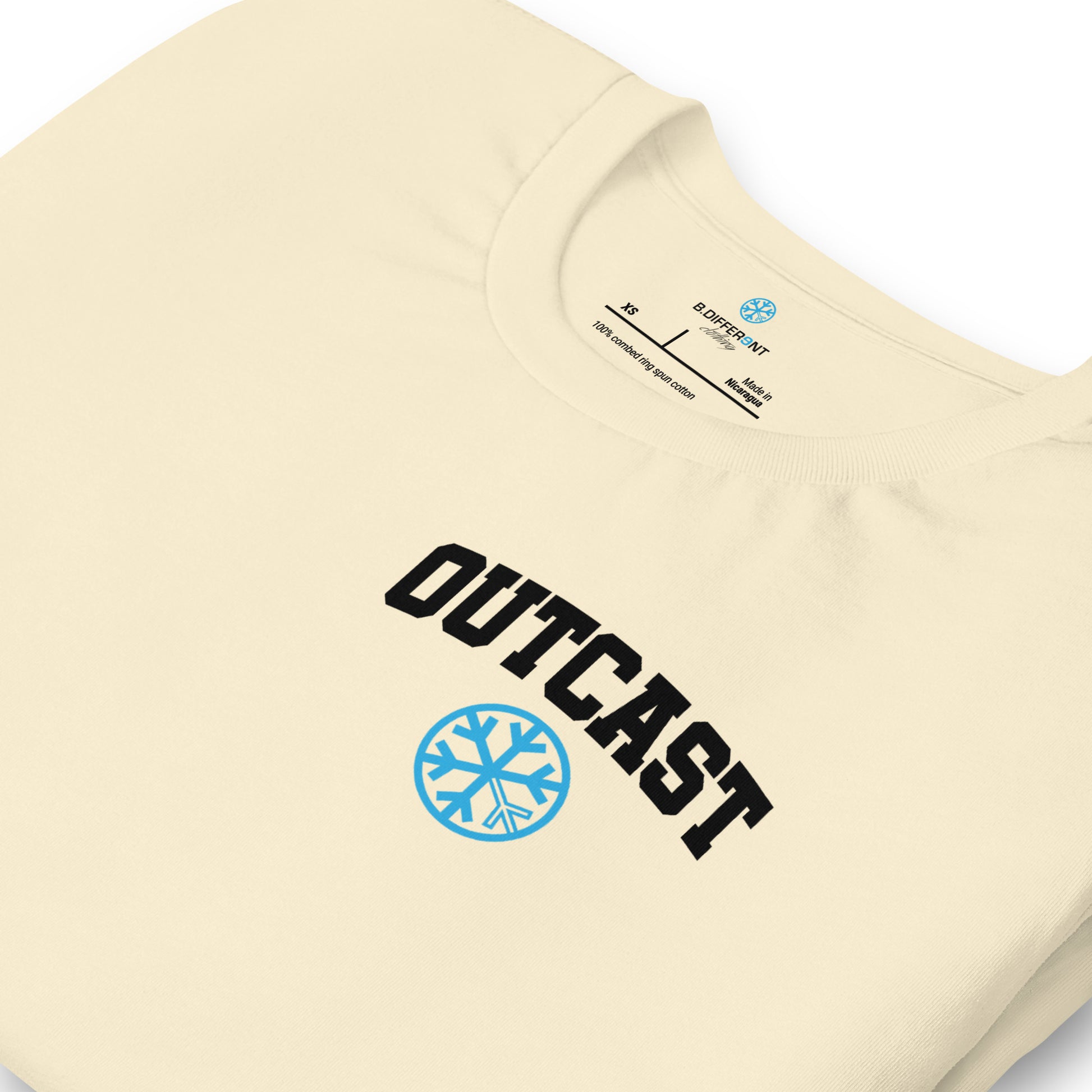 Beige-Outcast Graffiti Character Tee from B.Different Clothing, detail, graffiti-inspired streetwear t-shirt