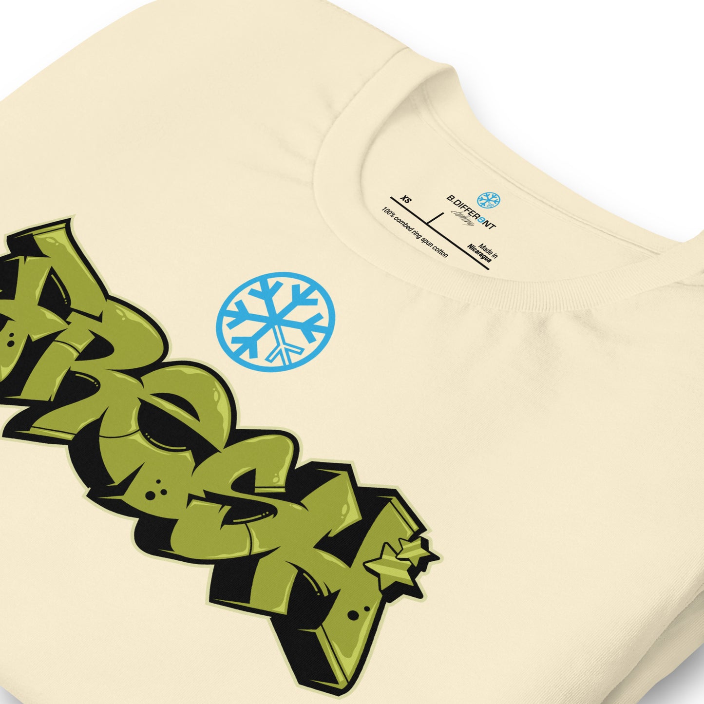 Beige-Fresh Graffiti Piece Tee from B.Different Clothing, detail, graffiti-inspired streetwear t-shirt