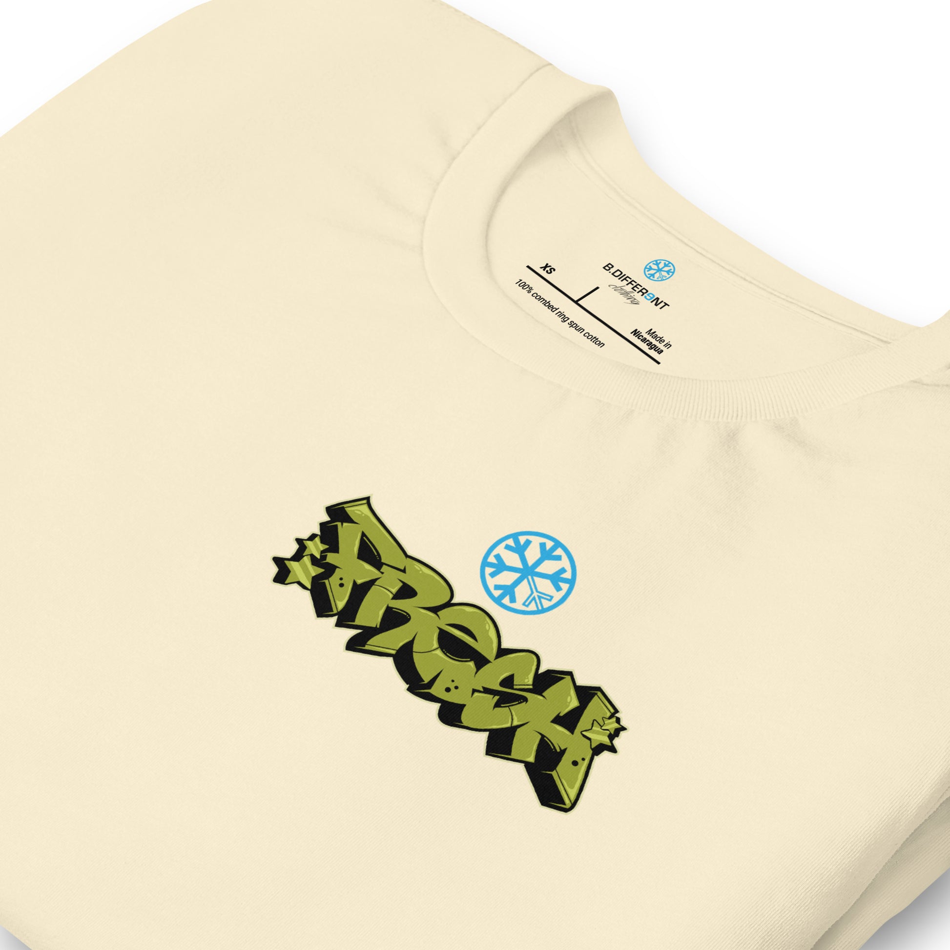 Beige-Fresh Graffiti Character Tee from B.Different Clothing, detail, graffiti-inspired streetwear t-shirt